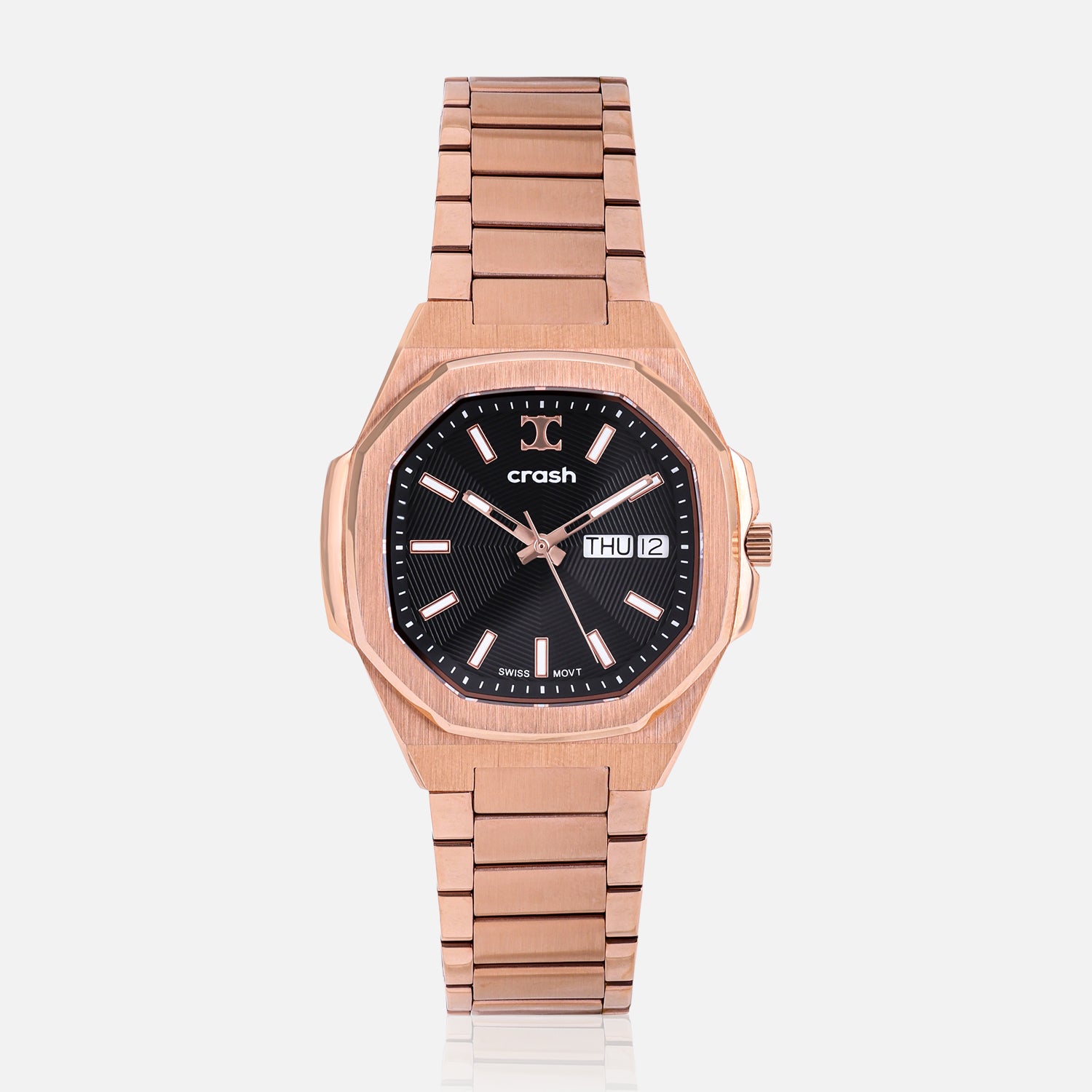 Swiss Movement Octagonal Rose Gold Stainless Steel Watch For Women with Black Dial by Crash | SKU : ACC2407