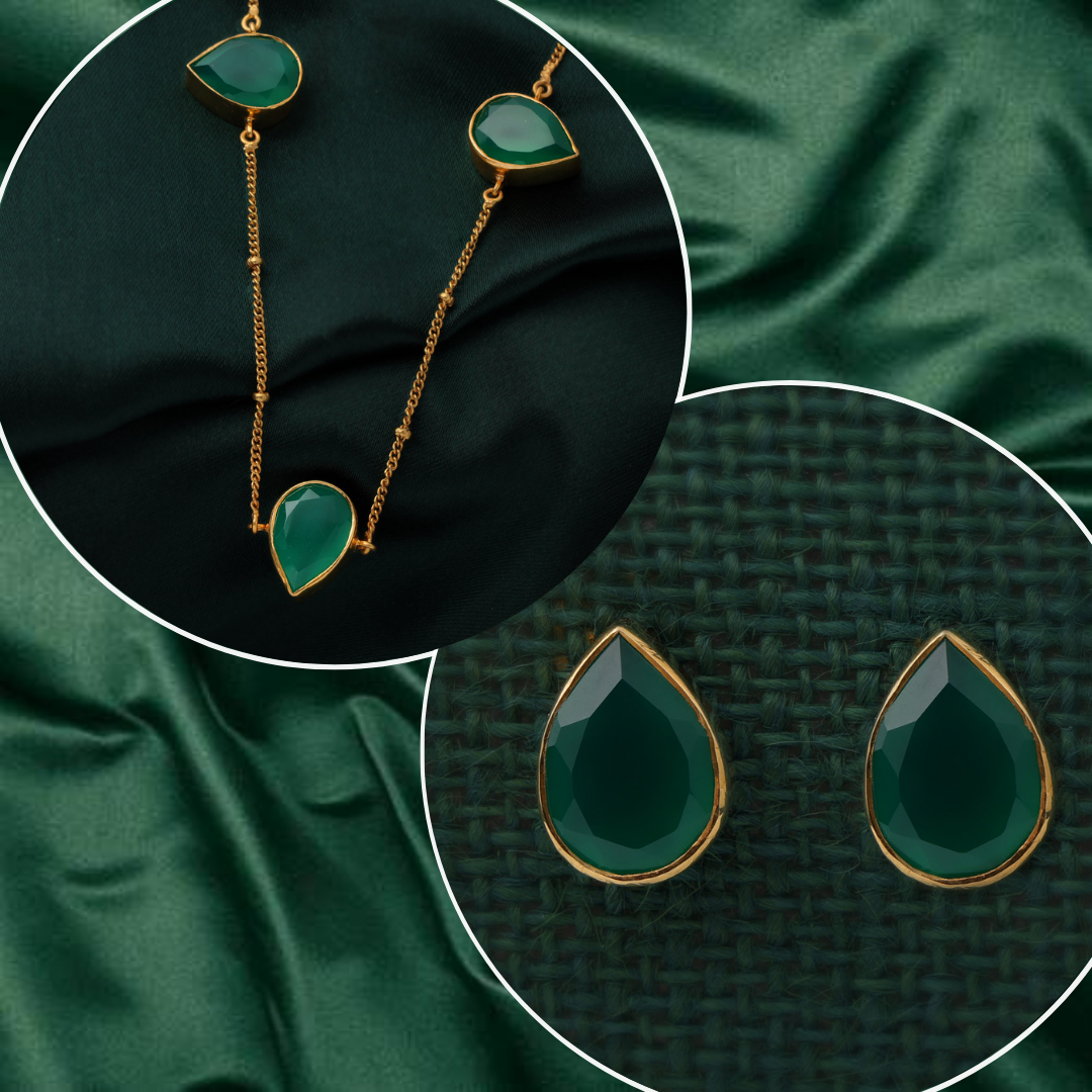Emerald Lunar Lattice Necklace & Stud Set | SKU: 0019163710, 0019163727