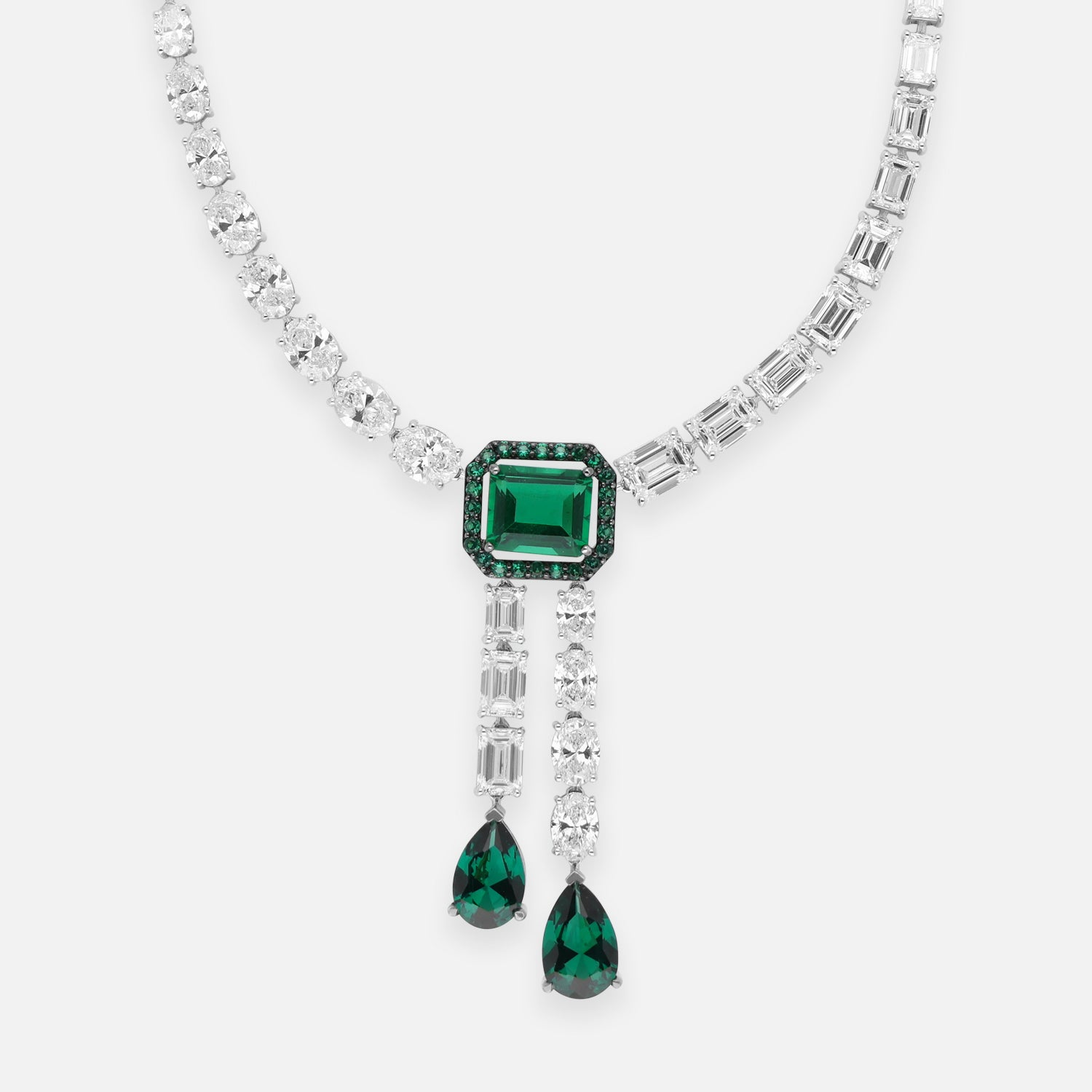 Emerald Green Lab-Grown Diamond Gold Necklace Set with Drop Pendant | SKU :0006640804
