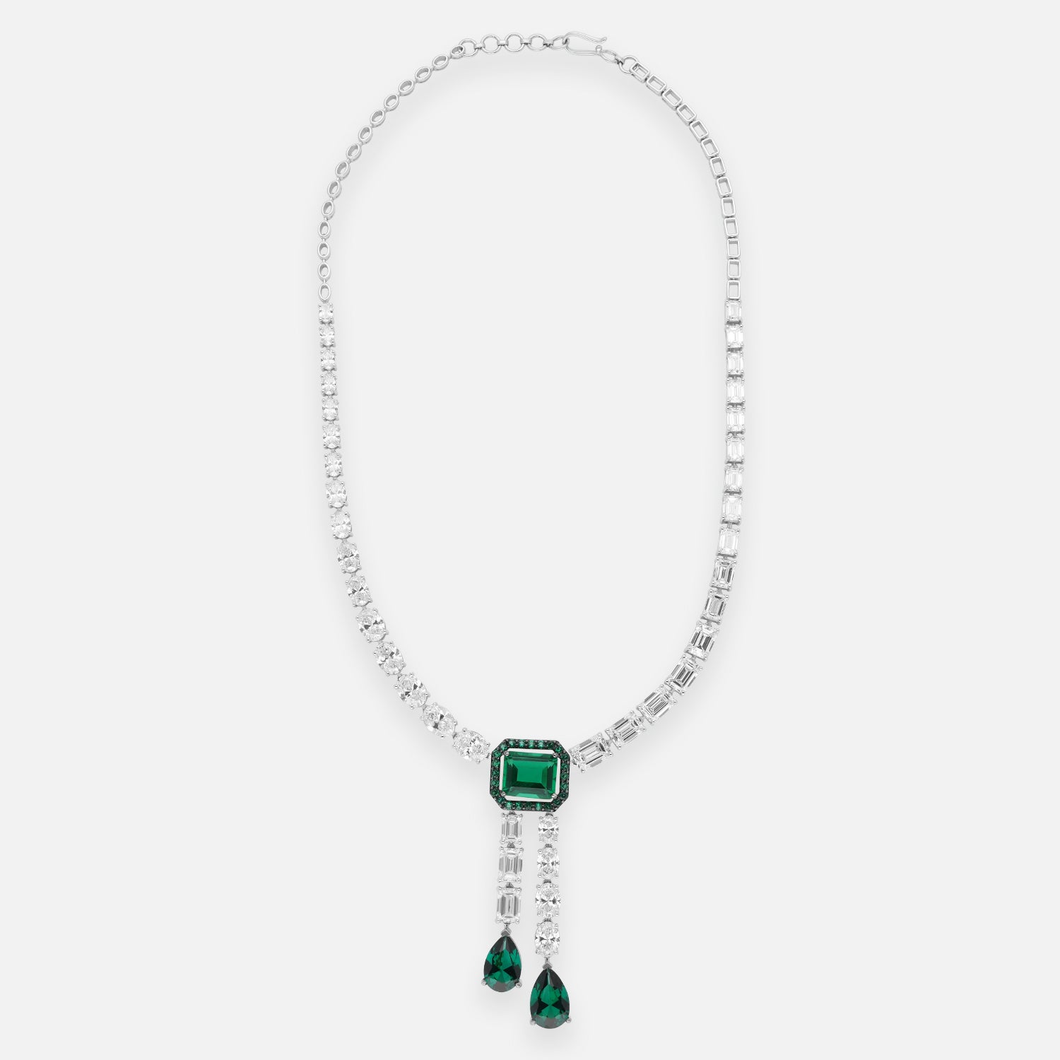 Emerald Green Lab-Grown Diamond Gold Necklace Set with Drop Pendant | SKU :0006640804