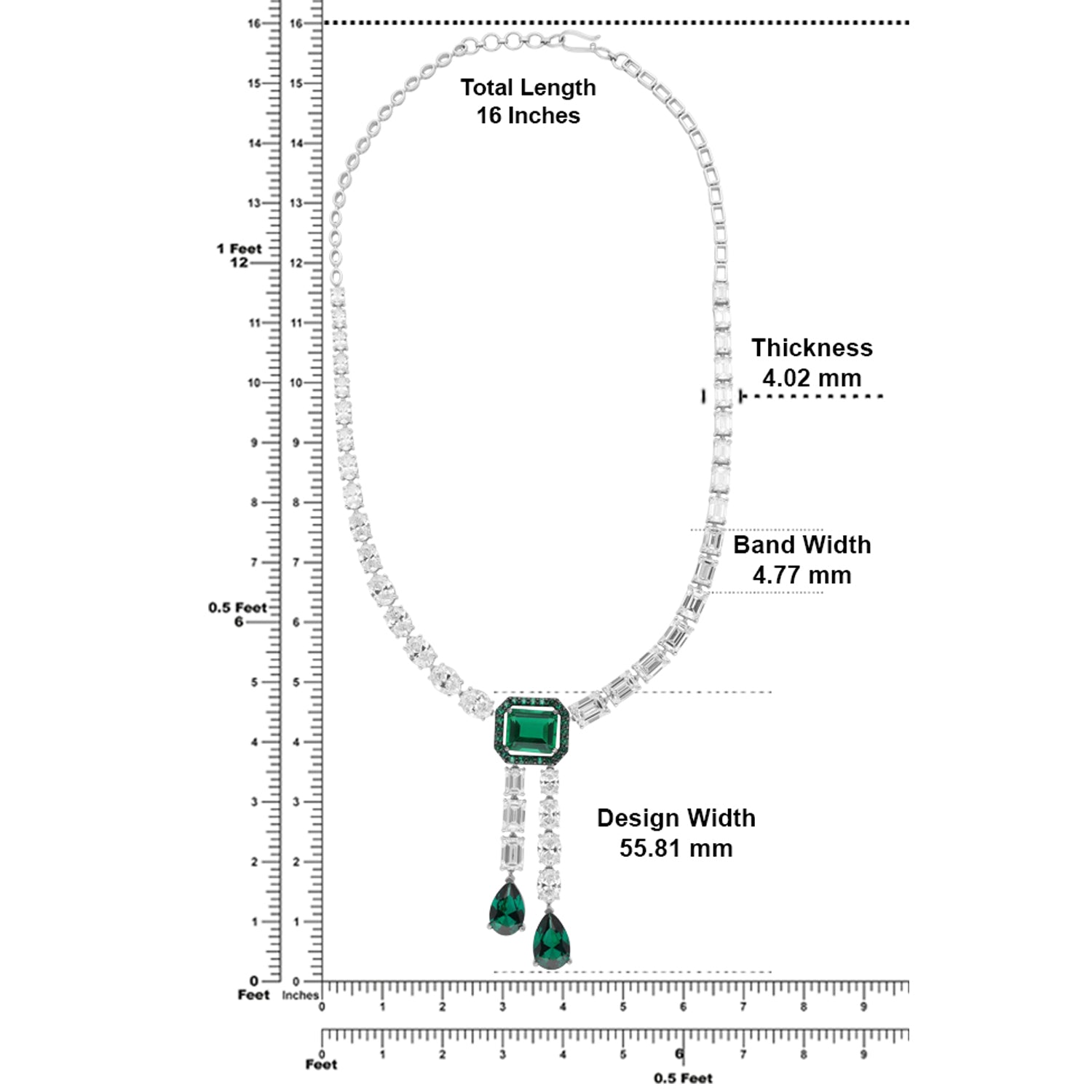 Emerald Green Lab-Grown Diamond Gold Necklace Set with Drop Pendant | SKU :0006640804