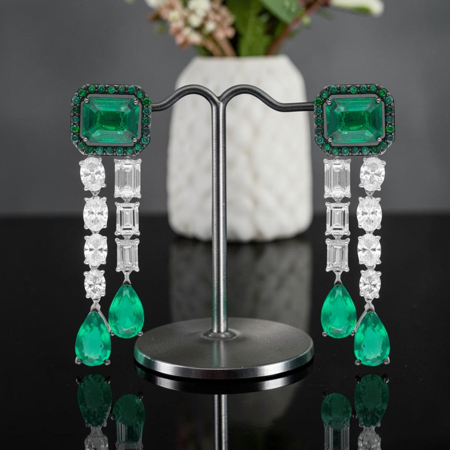 Emerald Green Gold Drop Earrings with Lab-Grown Diamonds | SKU 0006640811