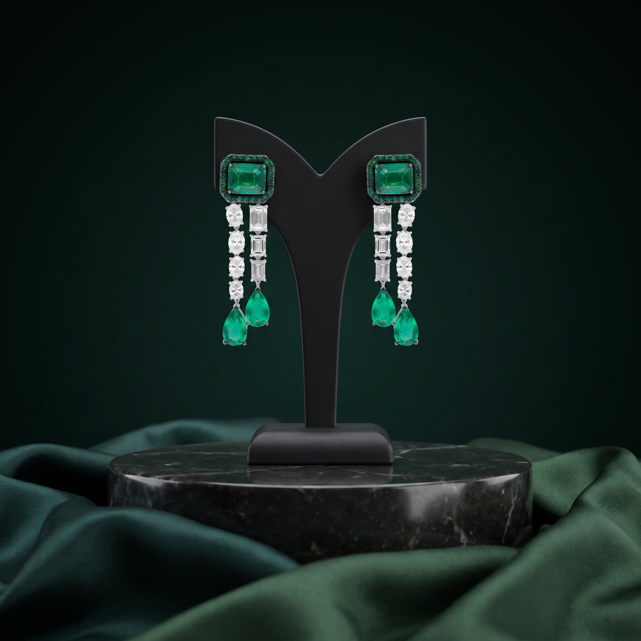 Emerald Green Gold Drop Earrings with Lab-Grown Diamonds | SKU 0006640811