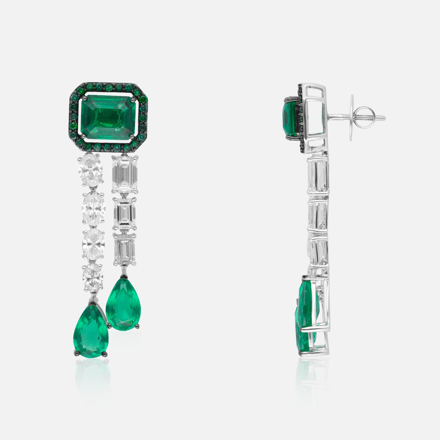 Emerald Green Gold Drop Earrings with Lab-Grown Diamonds | SKU 0006640811