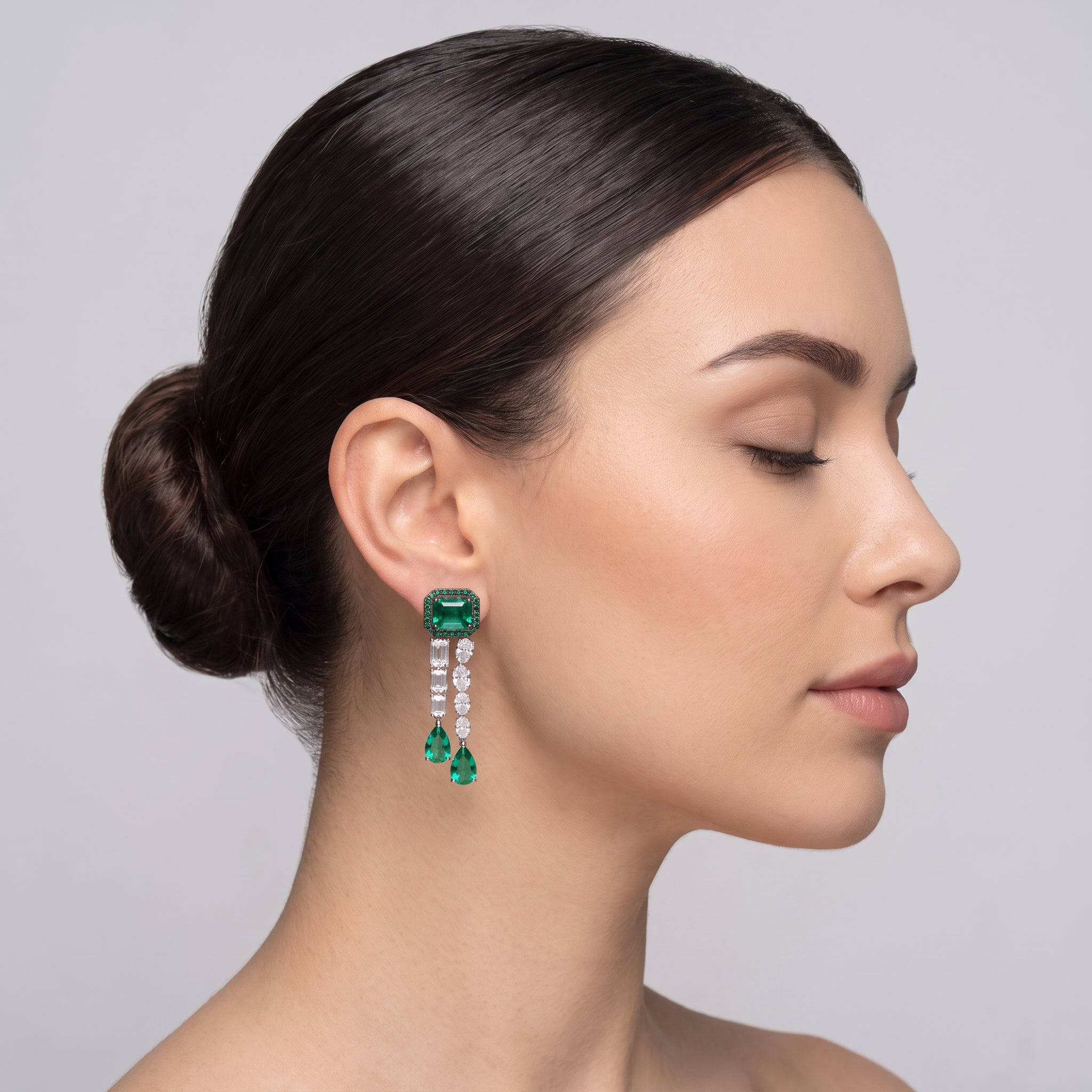 Emerald Green Gold Drop Earrings with Lab-Grown Diamonds | SKU 0006640811