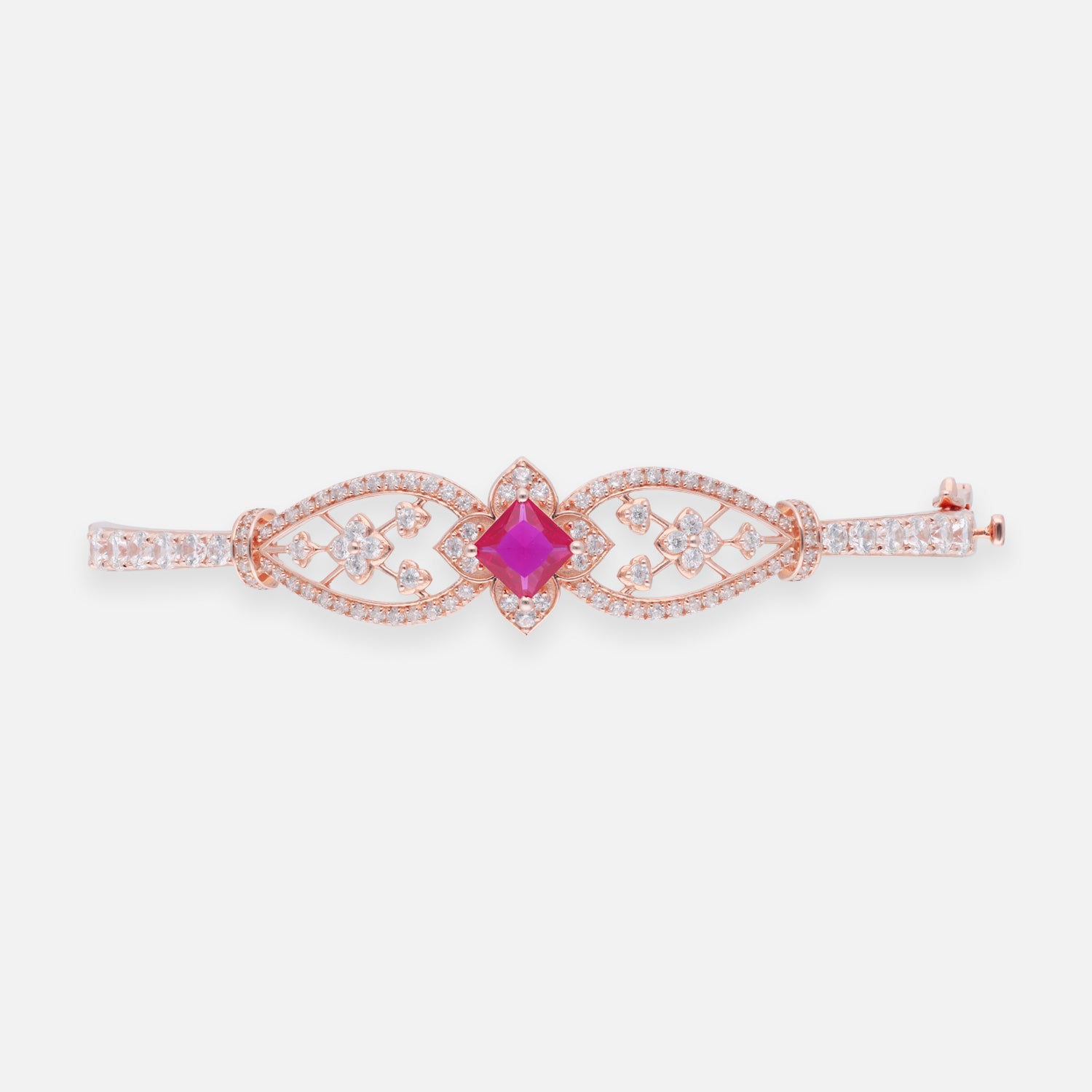 Sterling Silver Pink-Centre Floral Silver Bracelet | SKU: 0006686918