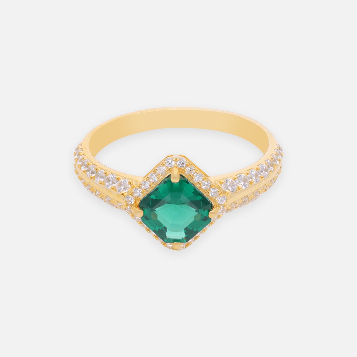 Emerald Green Geometric Halo Sterling Silver Ring | SKU: 0006686994