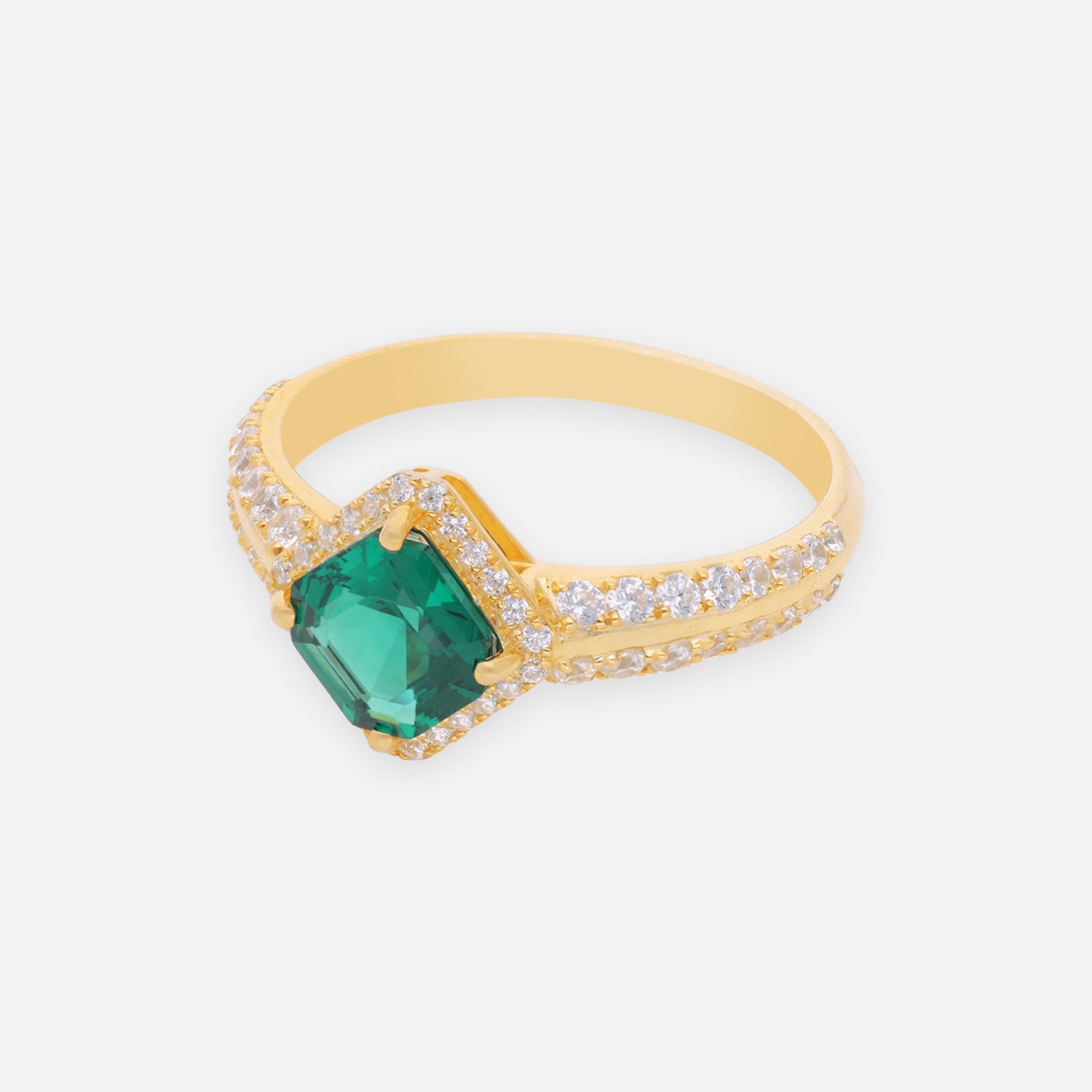 Emerald Green Geometric Halo Sterling Silver Ring | SKU: 0006686994