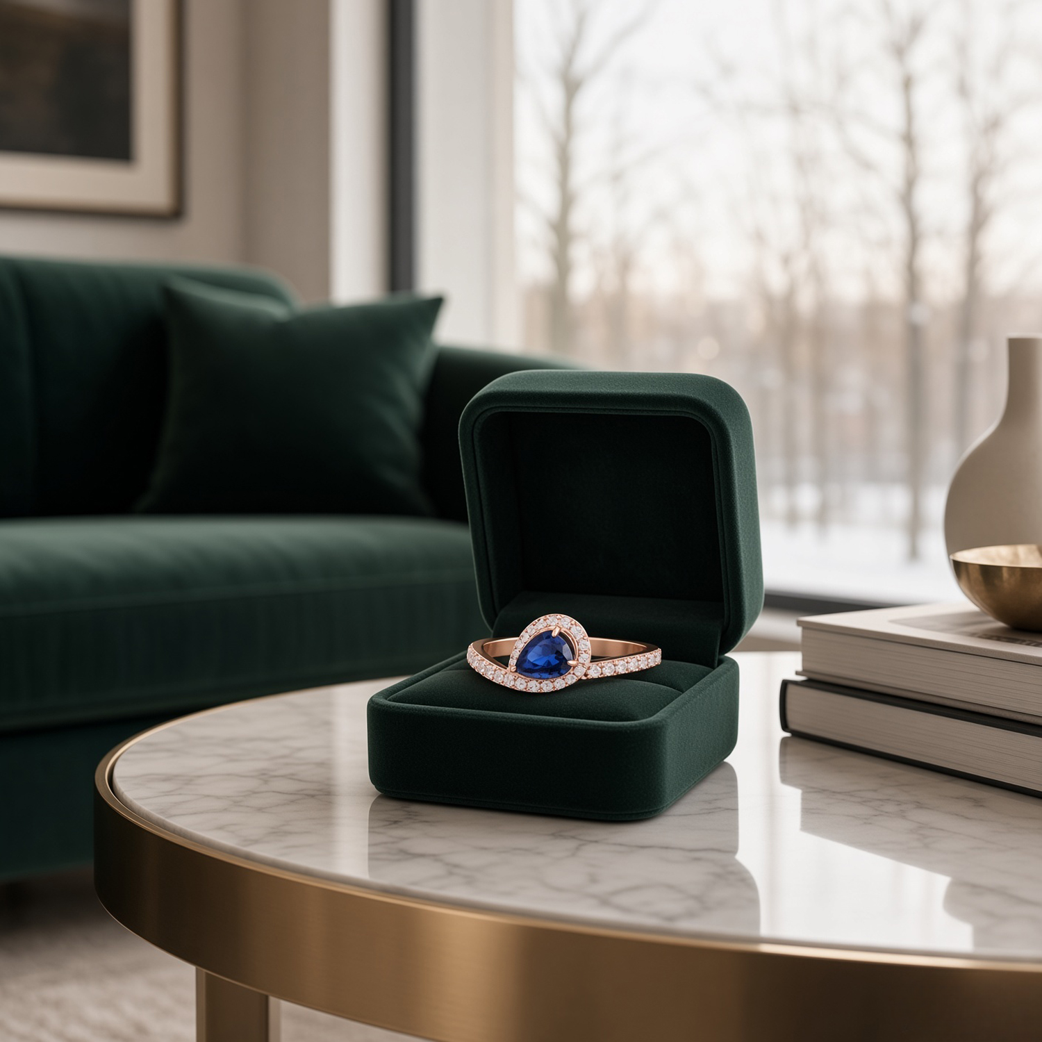 Blue Sapphire Teardrop Halo Sterling Silver Ring | SKU: 0006687007