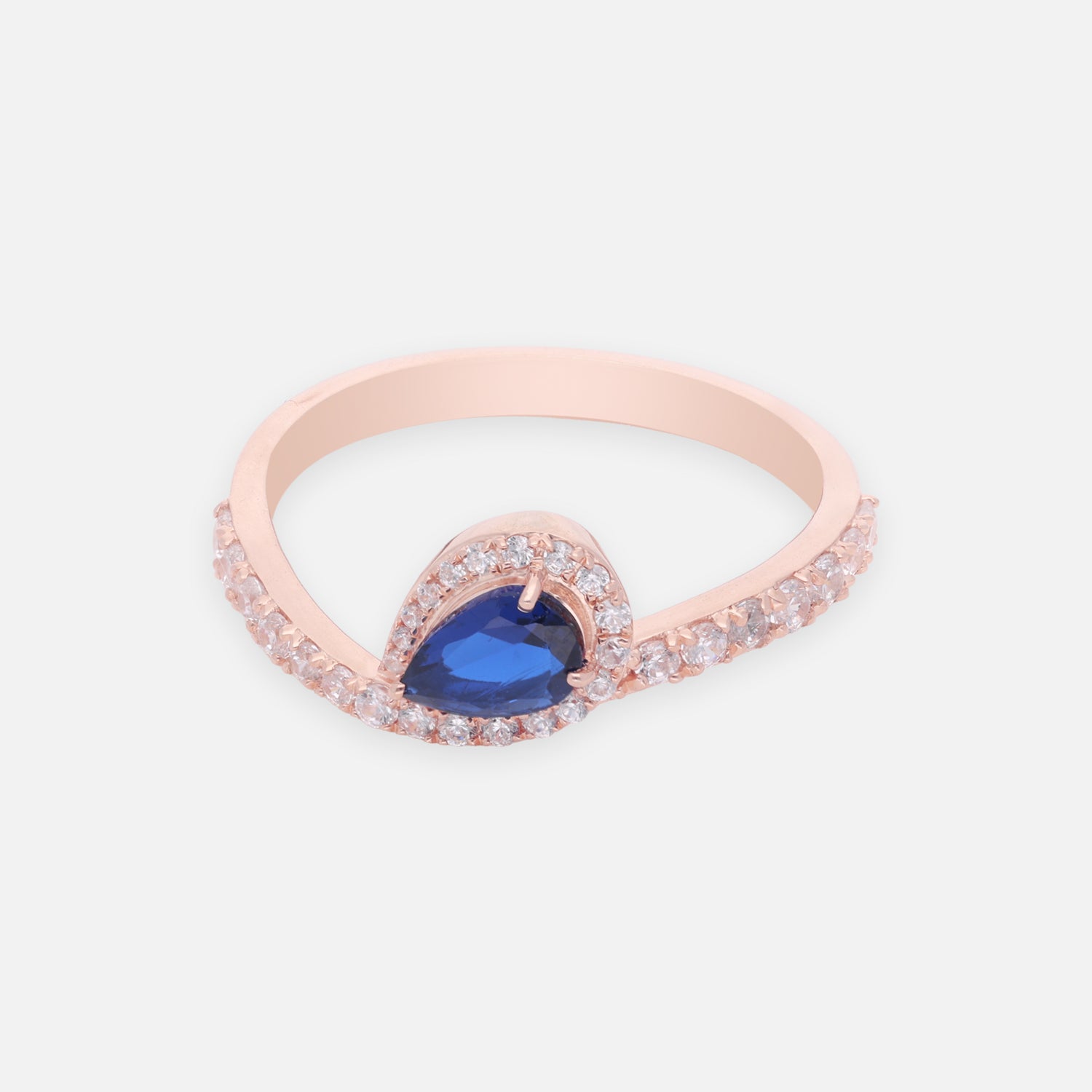 Blue Sapphire Teardrop Halo Sterling Silver Ring | SKU: 0006687007