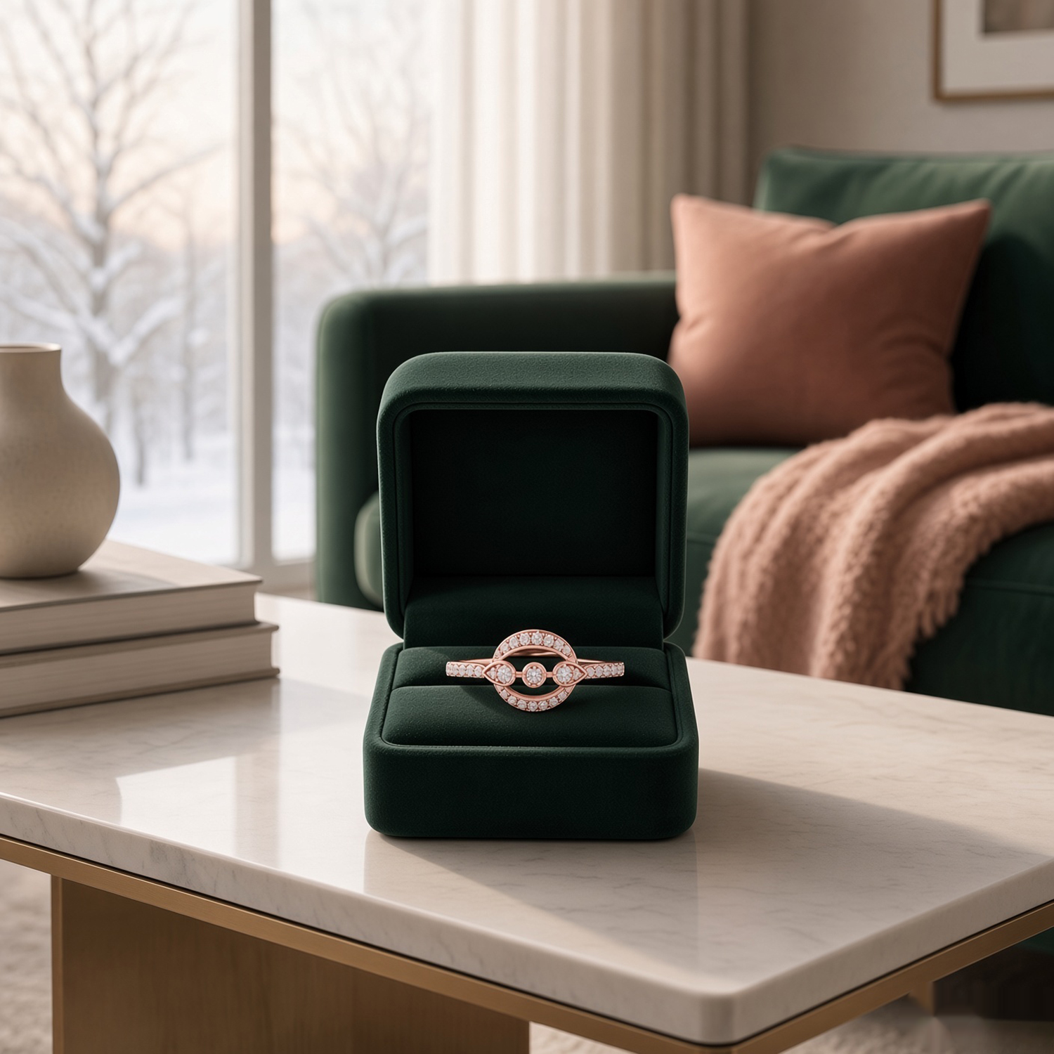 Rose Gold Plated Sterling Silver Open Circle Ring with Solitaire Accent | SKU: 0006687038