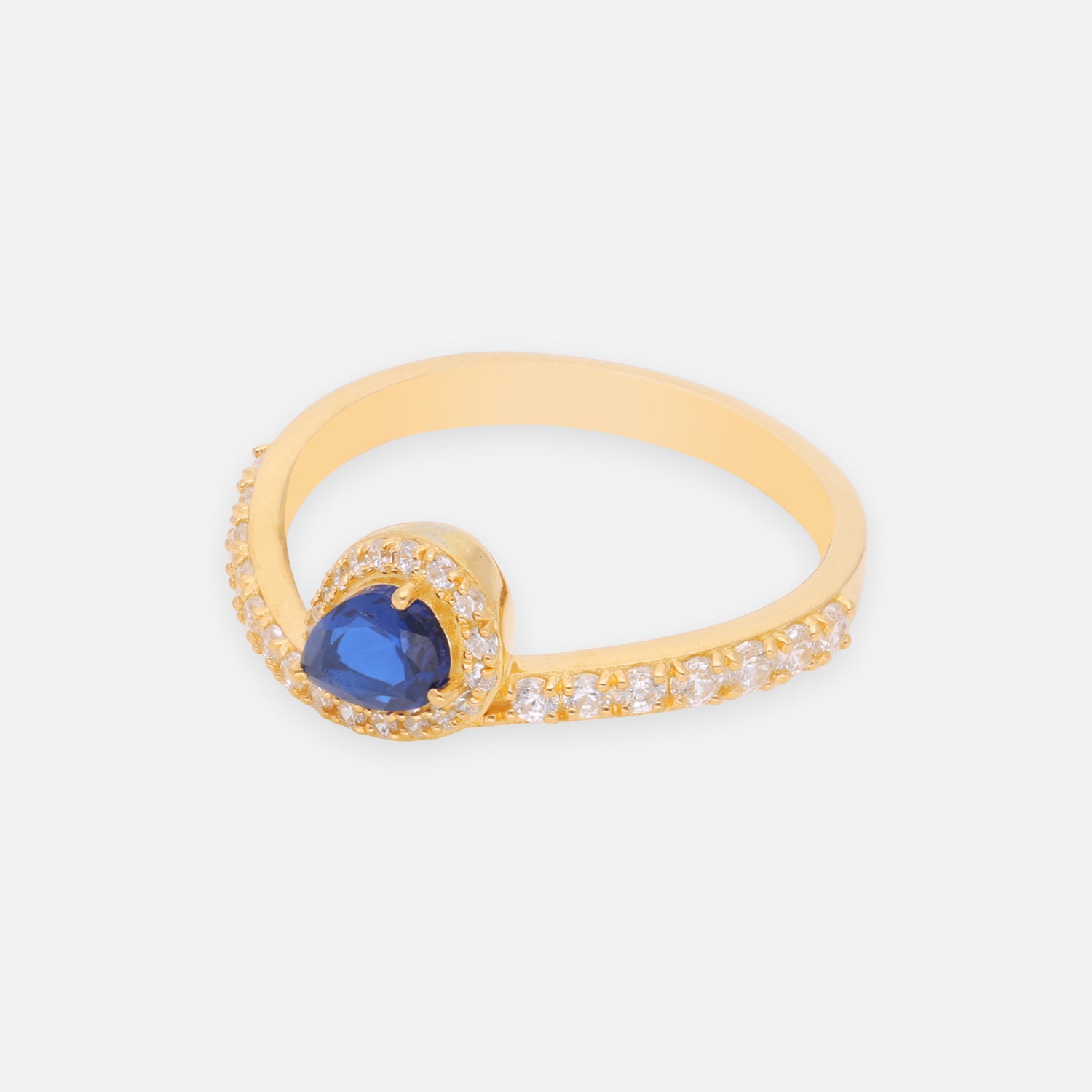 Blue Sapphire Pear Cut Halo Sterling Silver Ring with Pavé Band | SKU: 0006687045