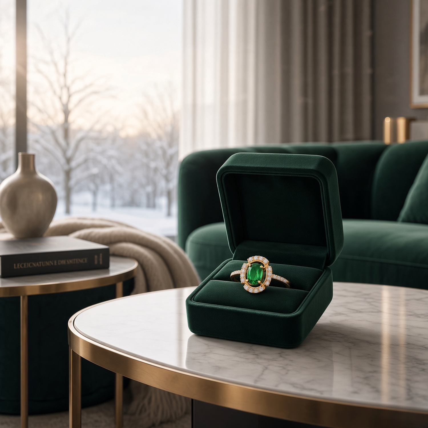 Emerald Green Oval Halo Sterling Silver Ring | SKU: 0006687052