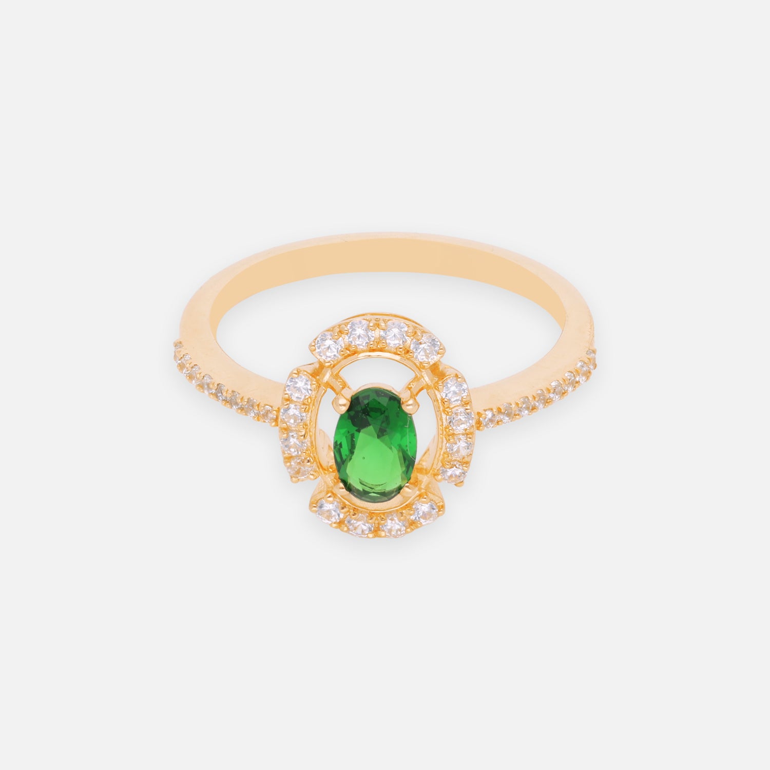 Emerald Green Oval Halo Sterling Silver Ring | SKU: 0006687052