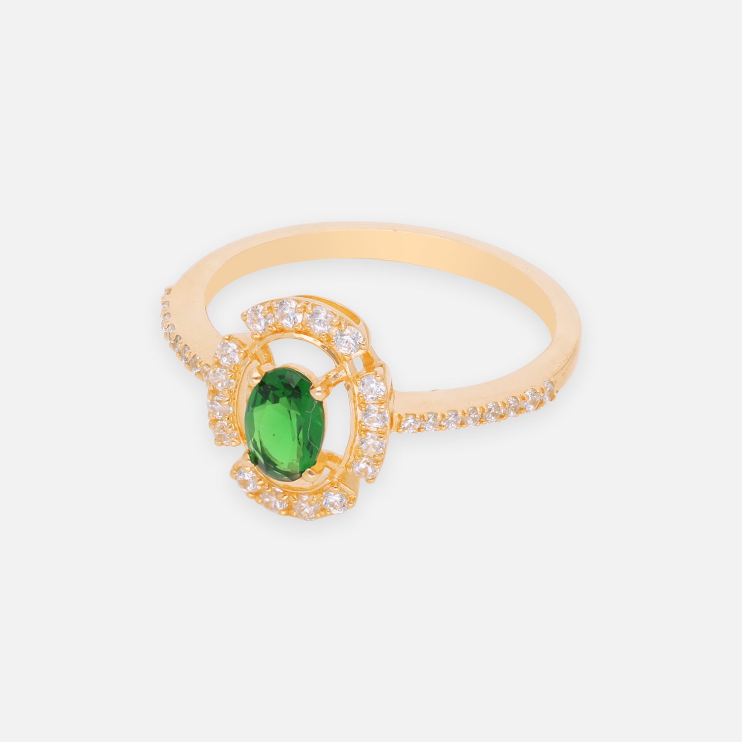 Emerald Green Oval Halo Sterling Silver Ring | SKU: 0006687052