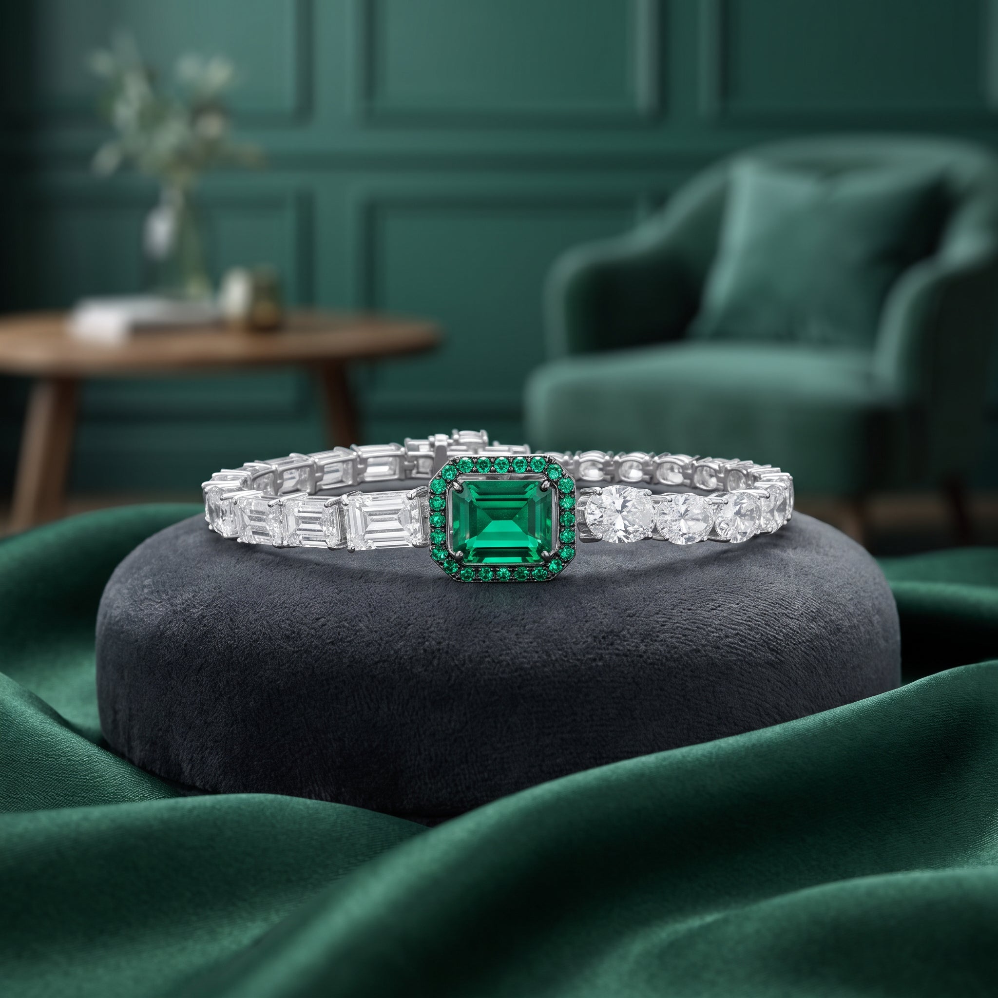 Emerald Green Gold Bangle with Lab-Grown Diamond Accents | SKU : 0006704629