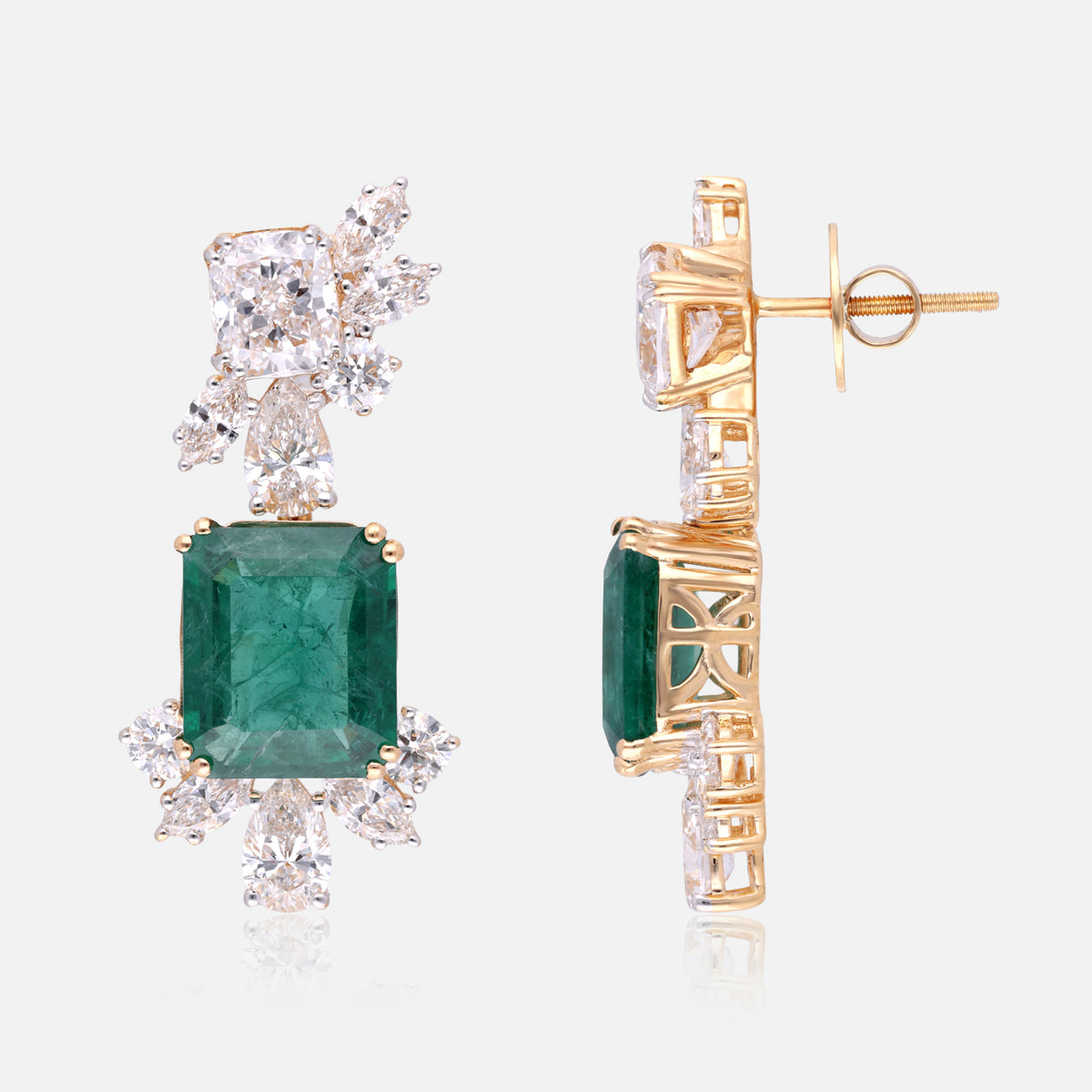 Emerald Green Gold Drop Earrings with Lab-Grown Diamonds | SKU 0006704643