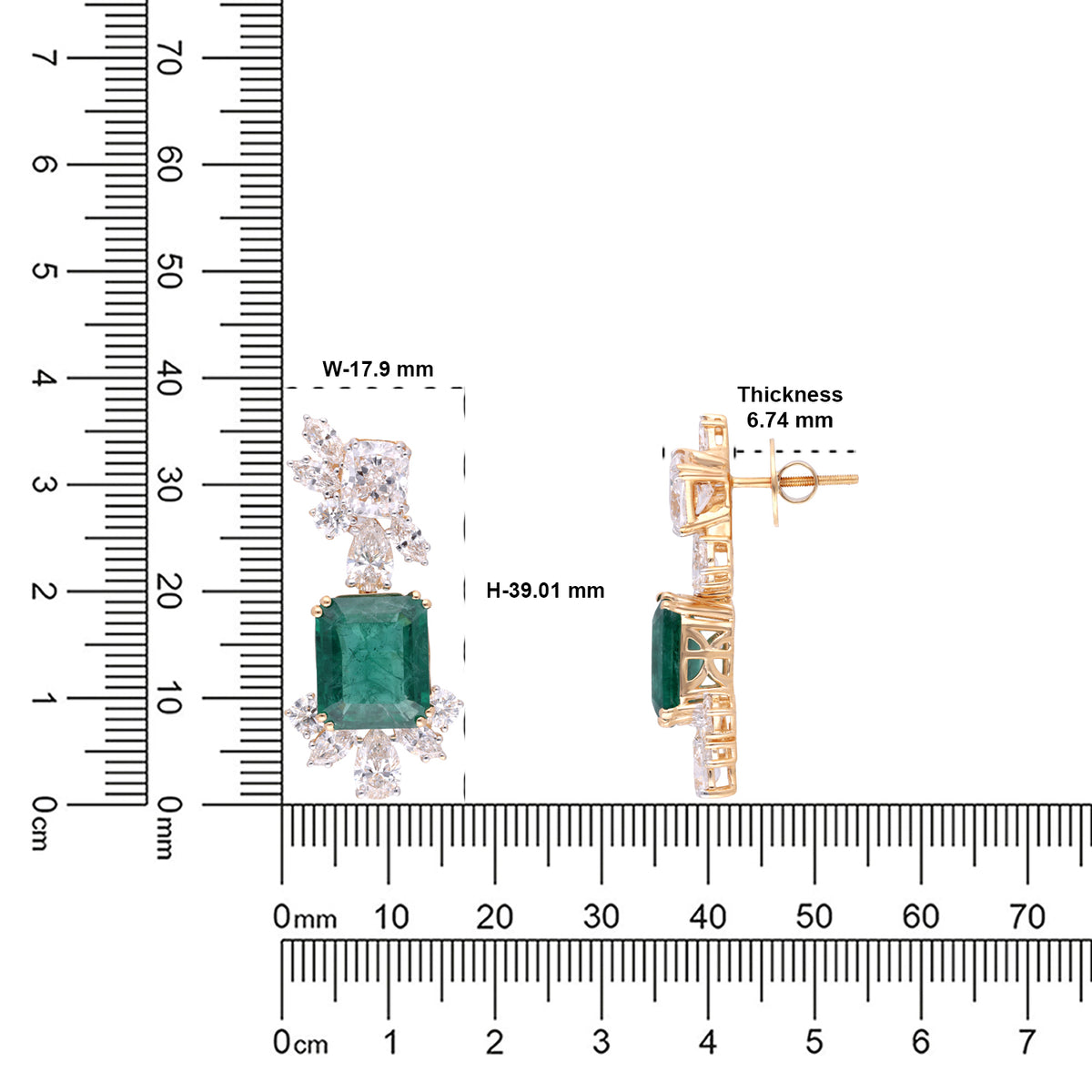 Emerald Green Gold Drop Earrings with Lab-Grown Diamonds | SKU 0006704643