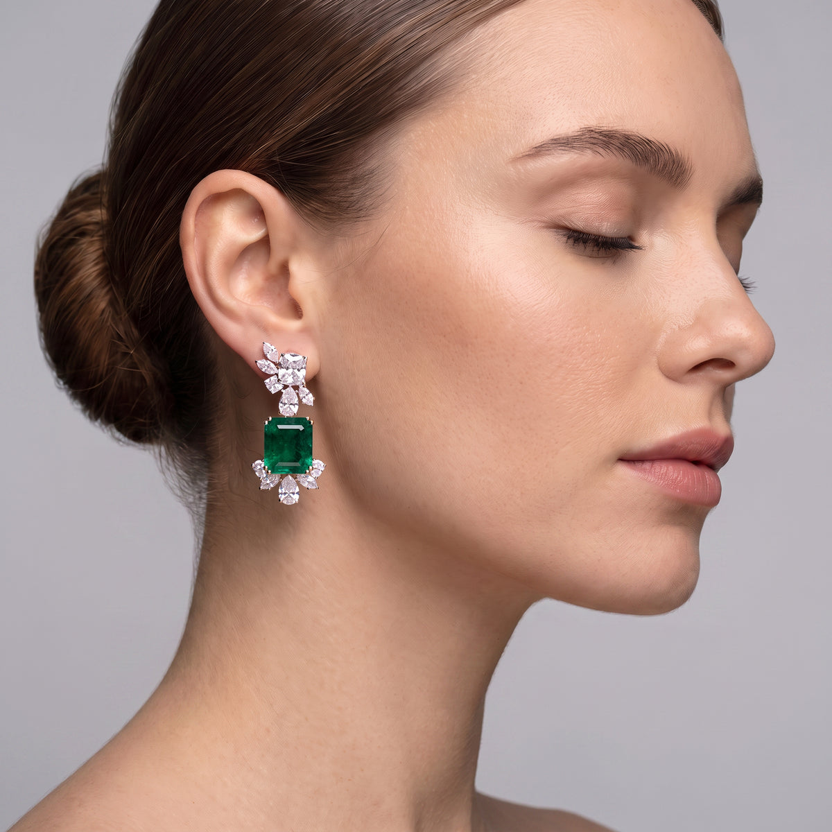 Emerald Green Gold Drop Earrings with Lab-Grown Diamonds | SKU 0006704643