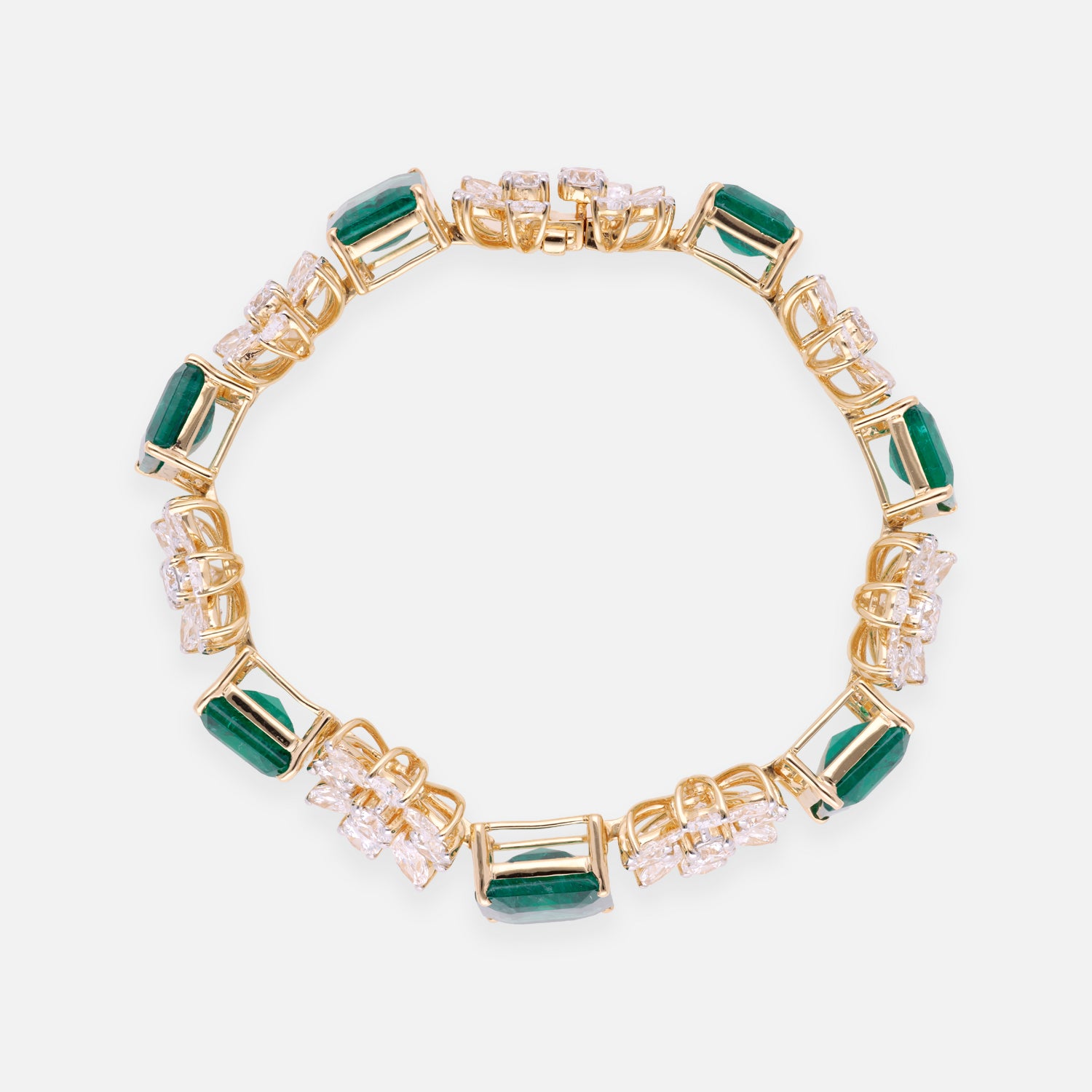 Emerald Green Gold Bangle with Lab-Grown Diamond Floral Motifs | SKU | 0006704650