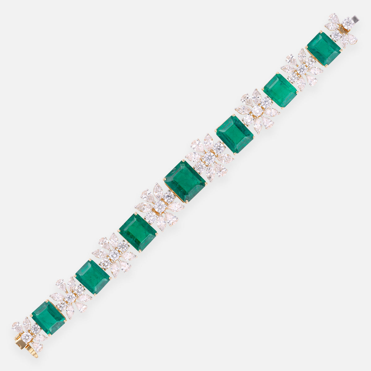 Emerald Green Gold Bangle with Lab-Grown Diamond Floral Motifs | SKU | 0006704650
