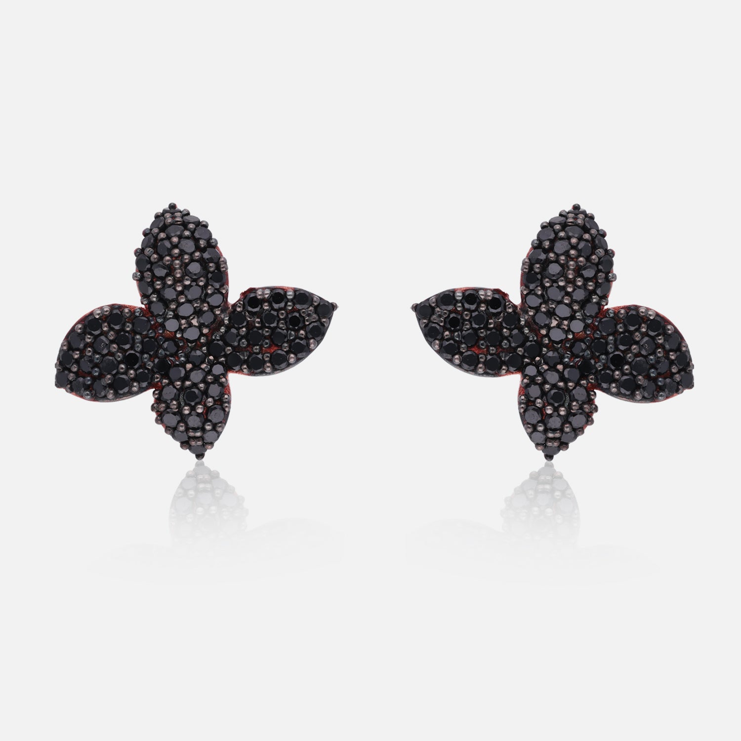 Sterling Silver Black Crystal Floral Silver Tops| SKU: 0006705381