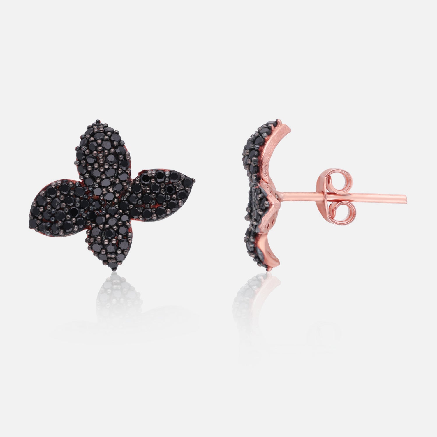 Sterling Silver Black Crystal Floral Silver Tops| SKU: 0006705381