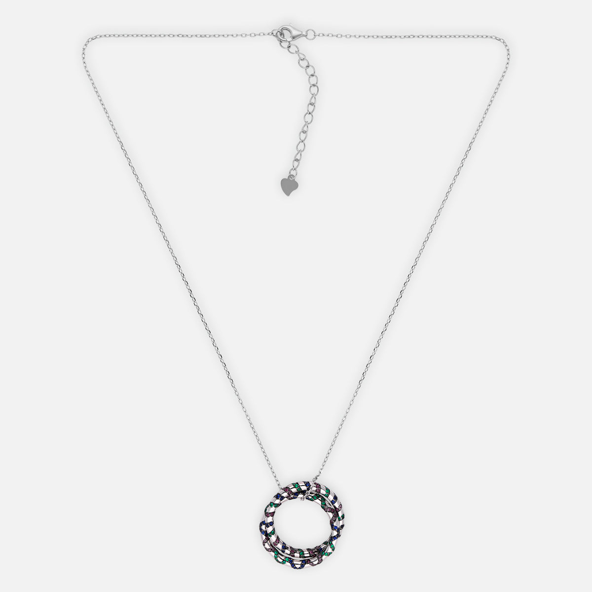 Sterling silver circular pendant necklace with multicolour cubic zirconia accents| SKU: 0006709372