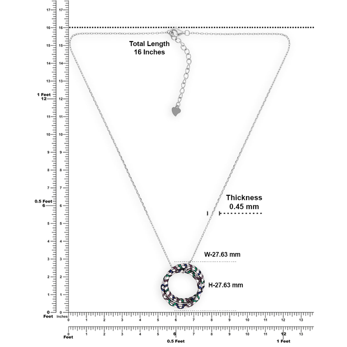 Sterling silver circular pendant necklace with multicolour cubic zirconia accents| SKU: 0006709372