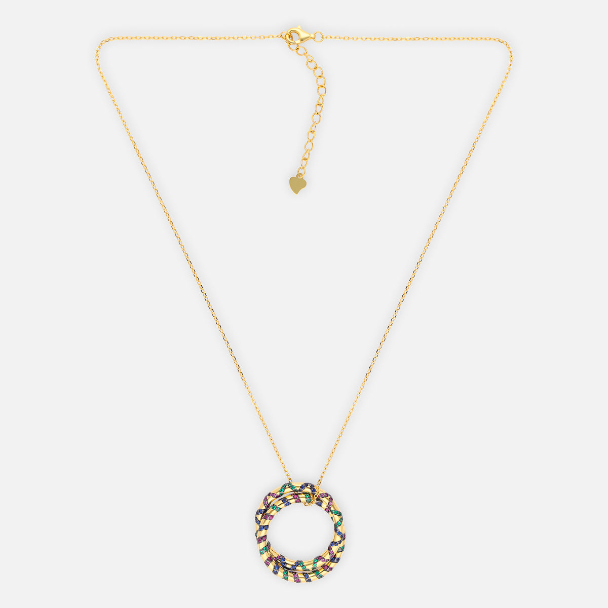 Sterling silver circular pendant necklace with multicolour cubic zirconia and gold finish | SKU: 0006709396