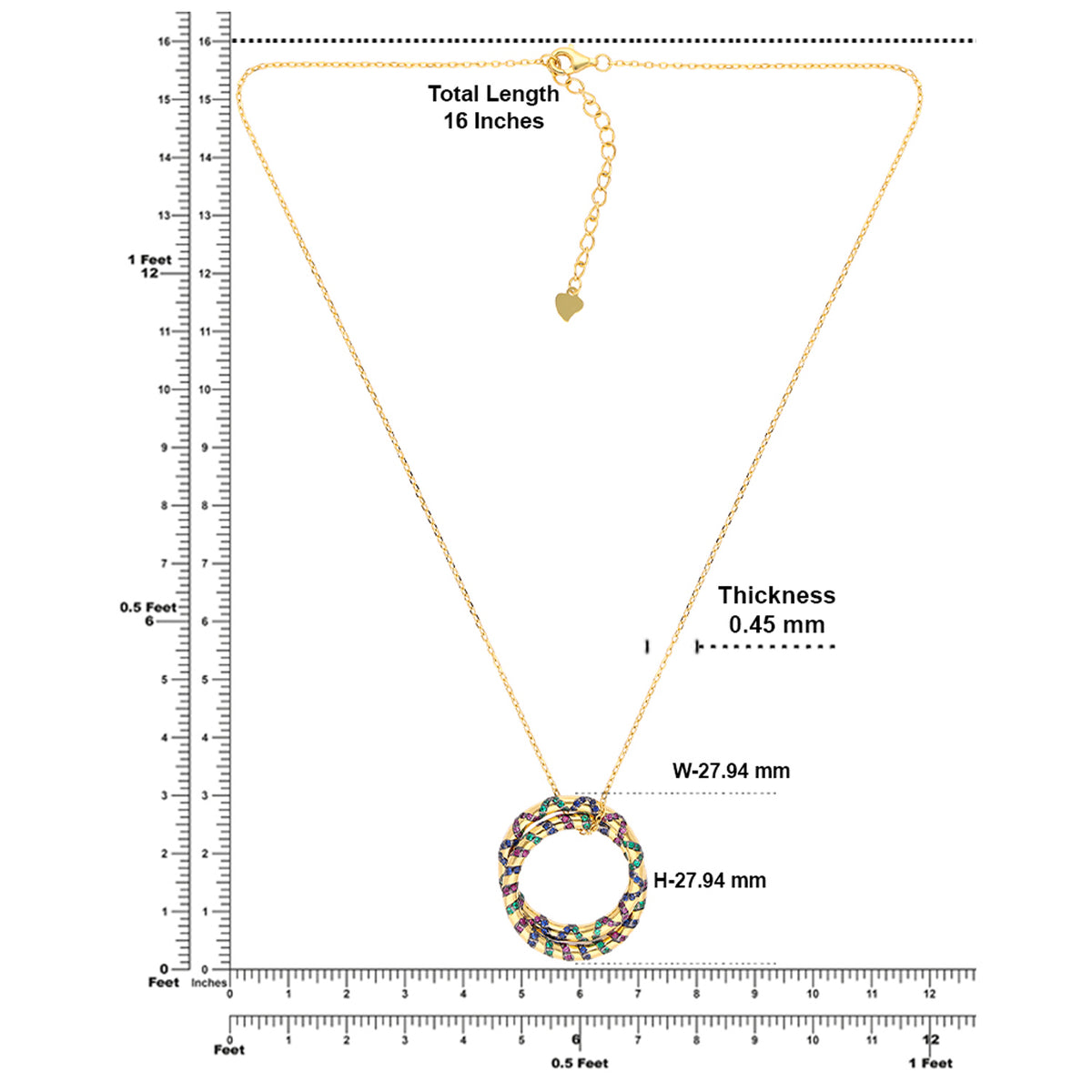 Sterling silver circular pendant necklace with multicolour cubic zirconia and gold finish | SKU: 0006709396