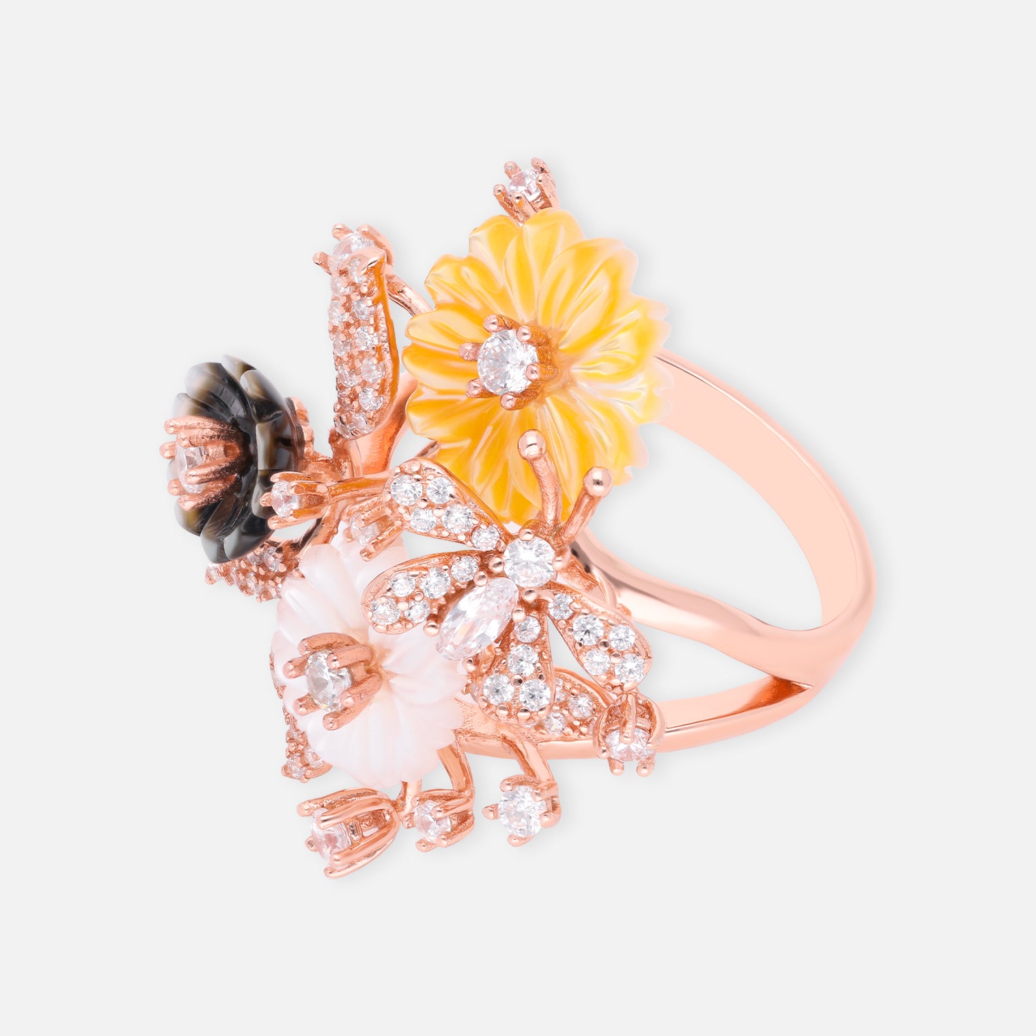 Sterling silver floral statement ring with multicolour enamel and cubic zirconia | SKU: 0006709433