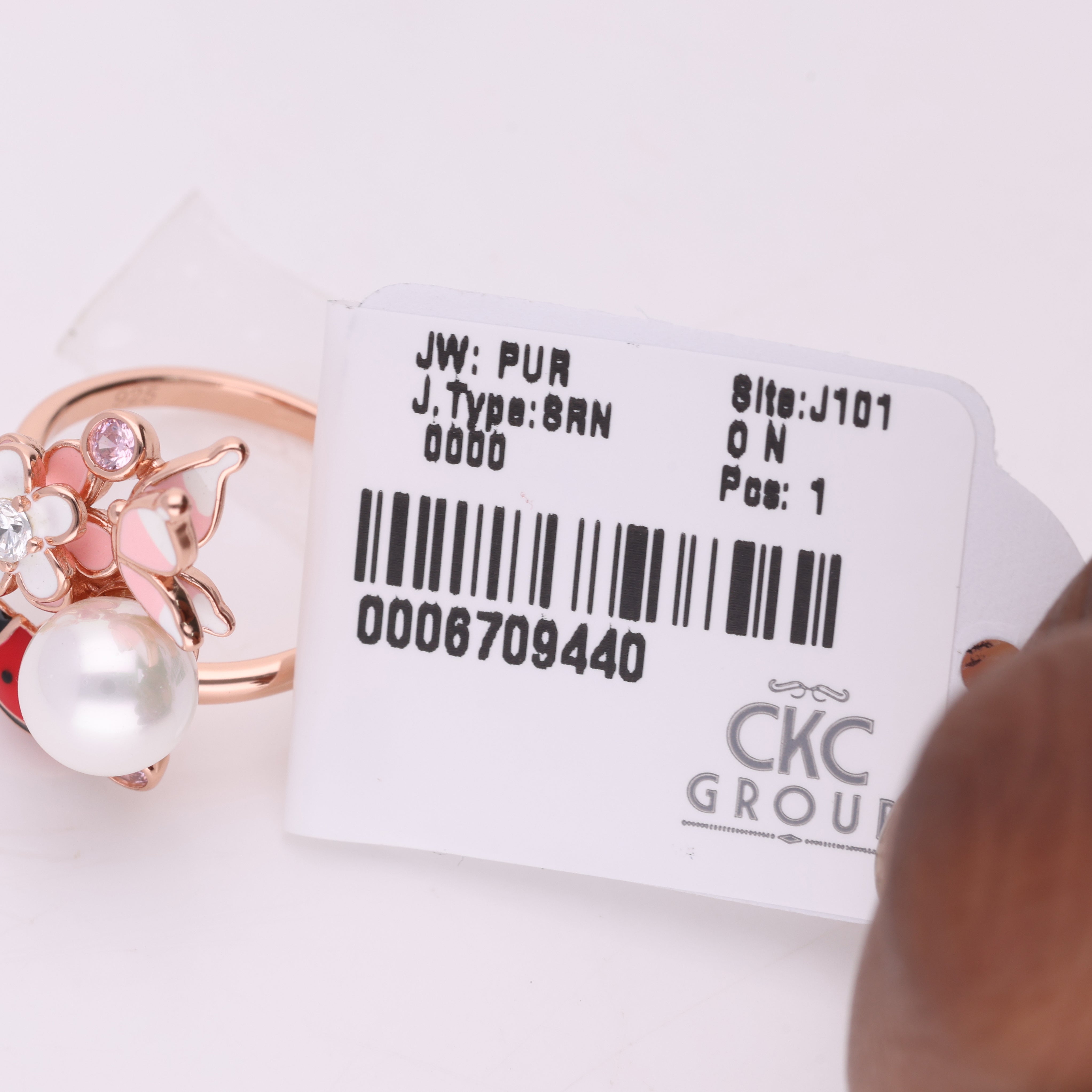 Sterling silver floral butterfly ring with pearl and cubic zirconia accents | SKU: 0006709440