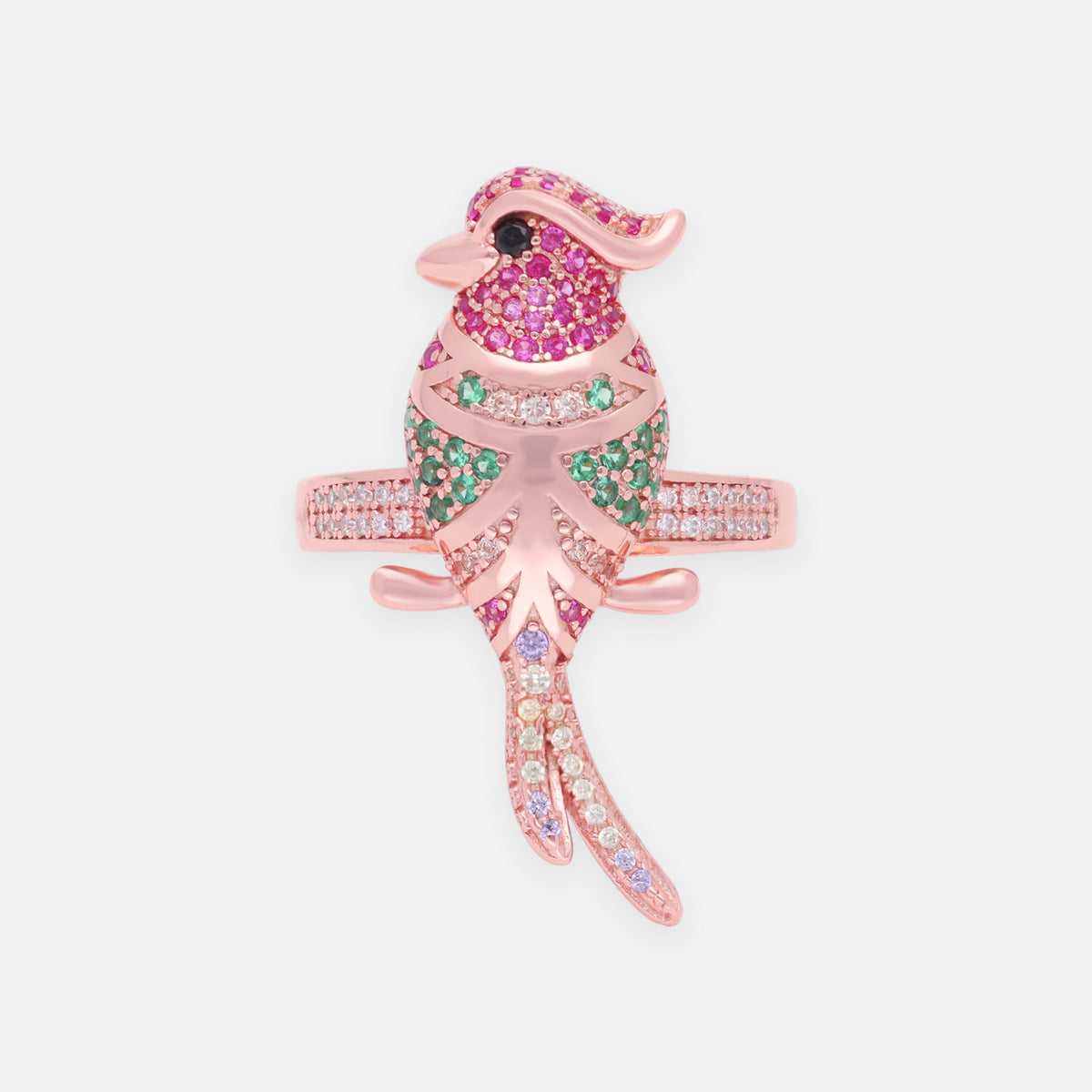 Sterling silver bird motif statement ring with multicolour cubic zirconia accents | SKU: 0006709457