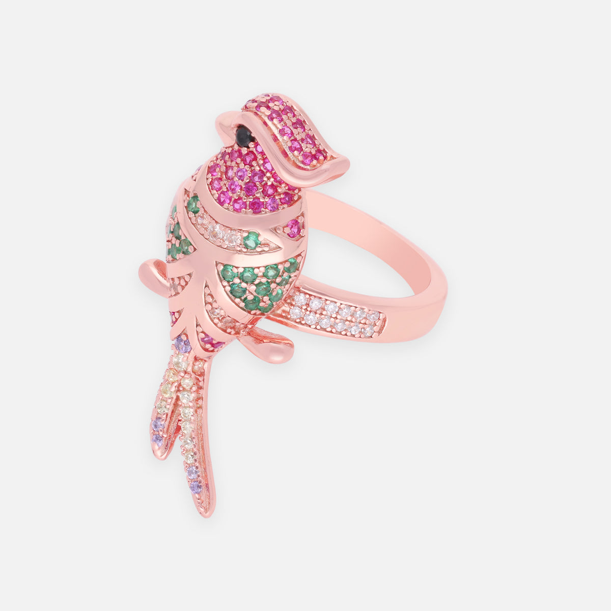 Sterling silver bird motif statement ring with multicolour cubic zirconia accents | SKU: 0006709457