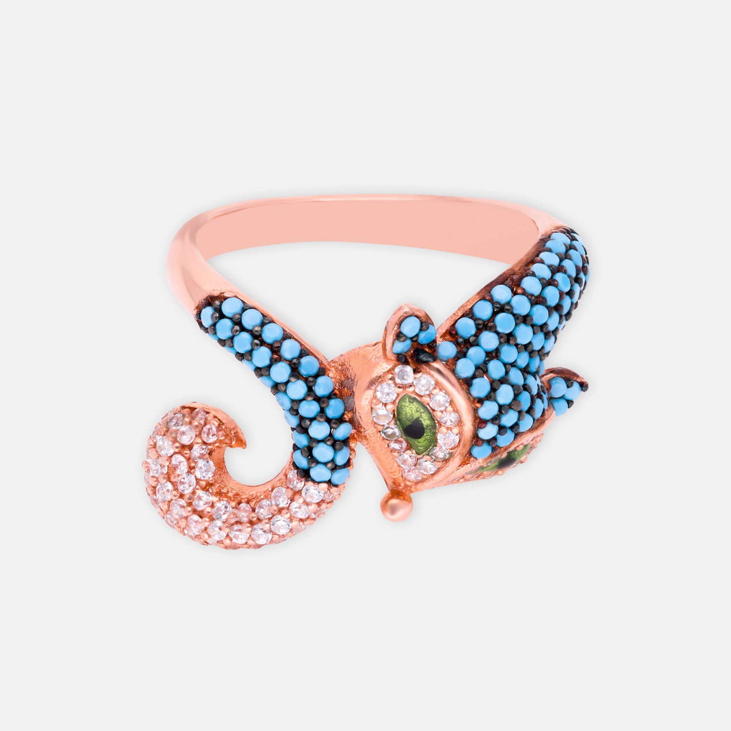 Turquoise Peacock Sterling Silver Statement Ring with Pavé Accents | SKU: 0006709471