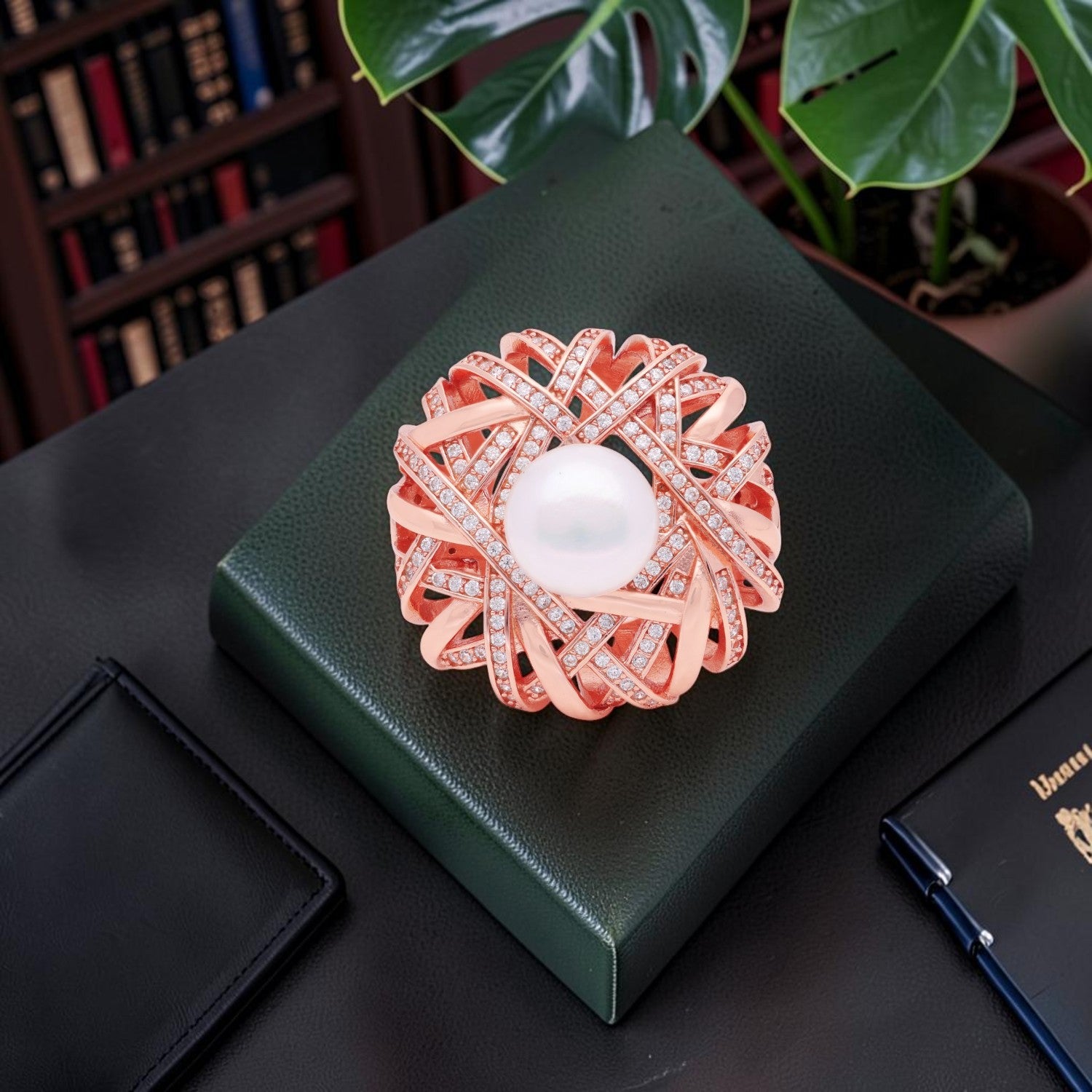 Pearl Swirl Sterling Silver Statement Ring with Pavé Accents | SKU: 0006709488