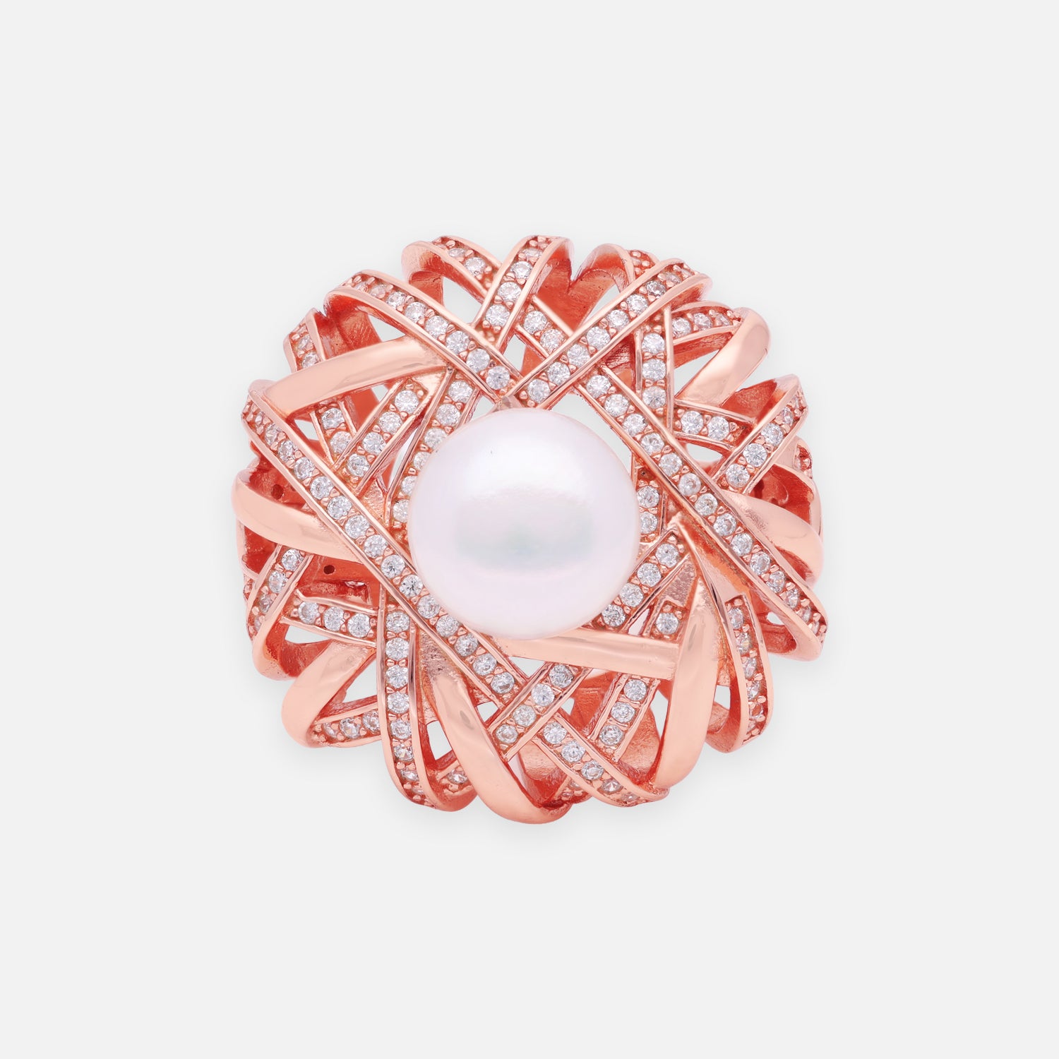 Pearl Swirl Sterling Silver Statement Ring with Pavé Accents | SKU: 0006709488
