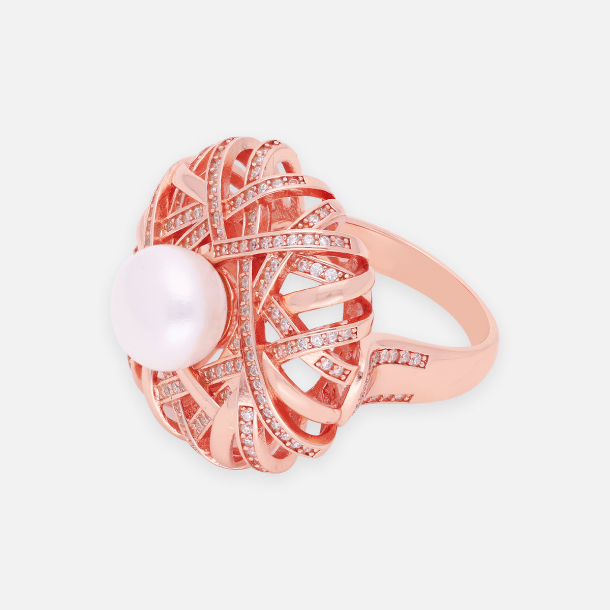 Pearl Swirl Sterling Silver Statement Ring with Pavé Accents | SKU: 0006709488