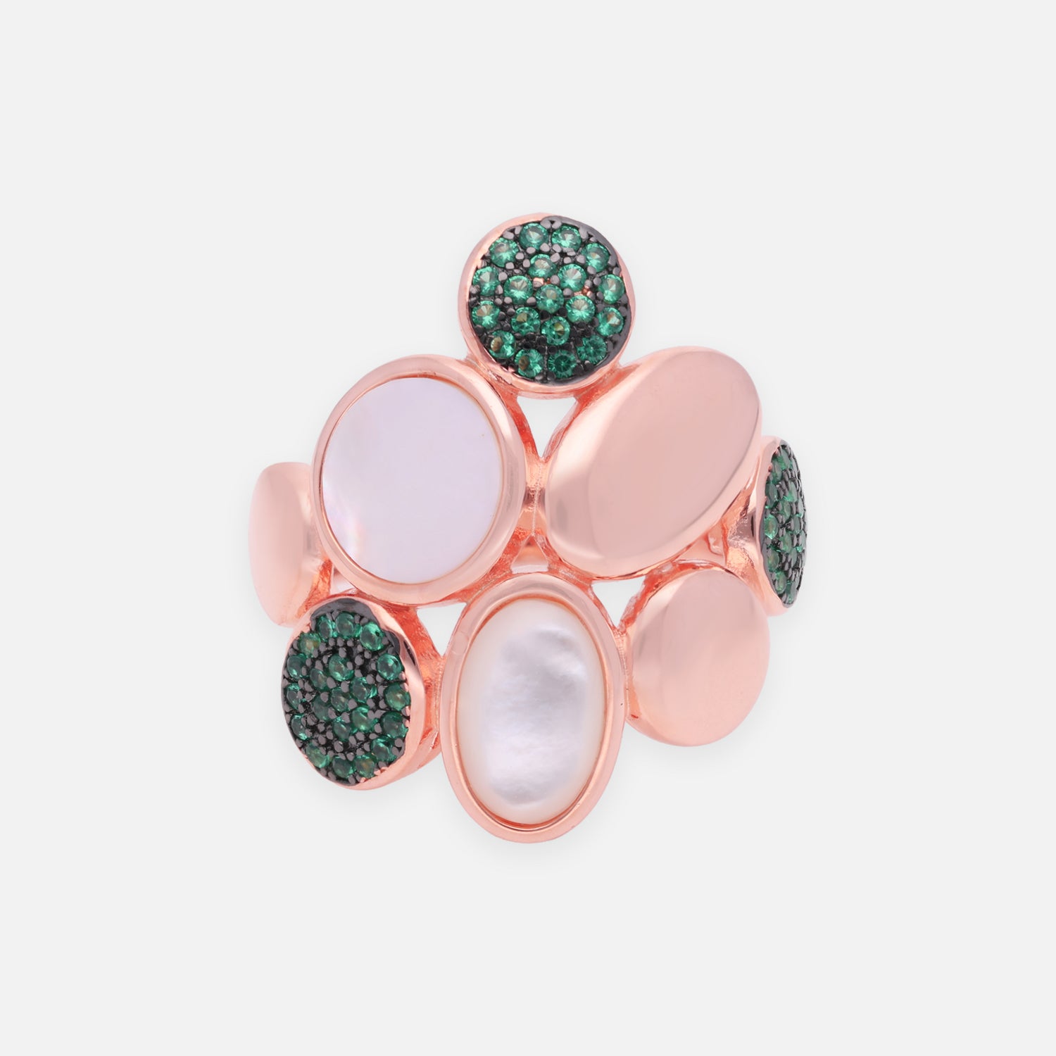 Modern Pearl & Green Crystal Sterling Silver Statement Ring | SKU: 0006709495