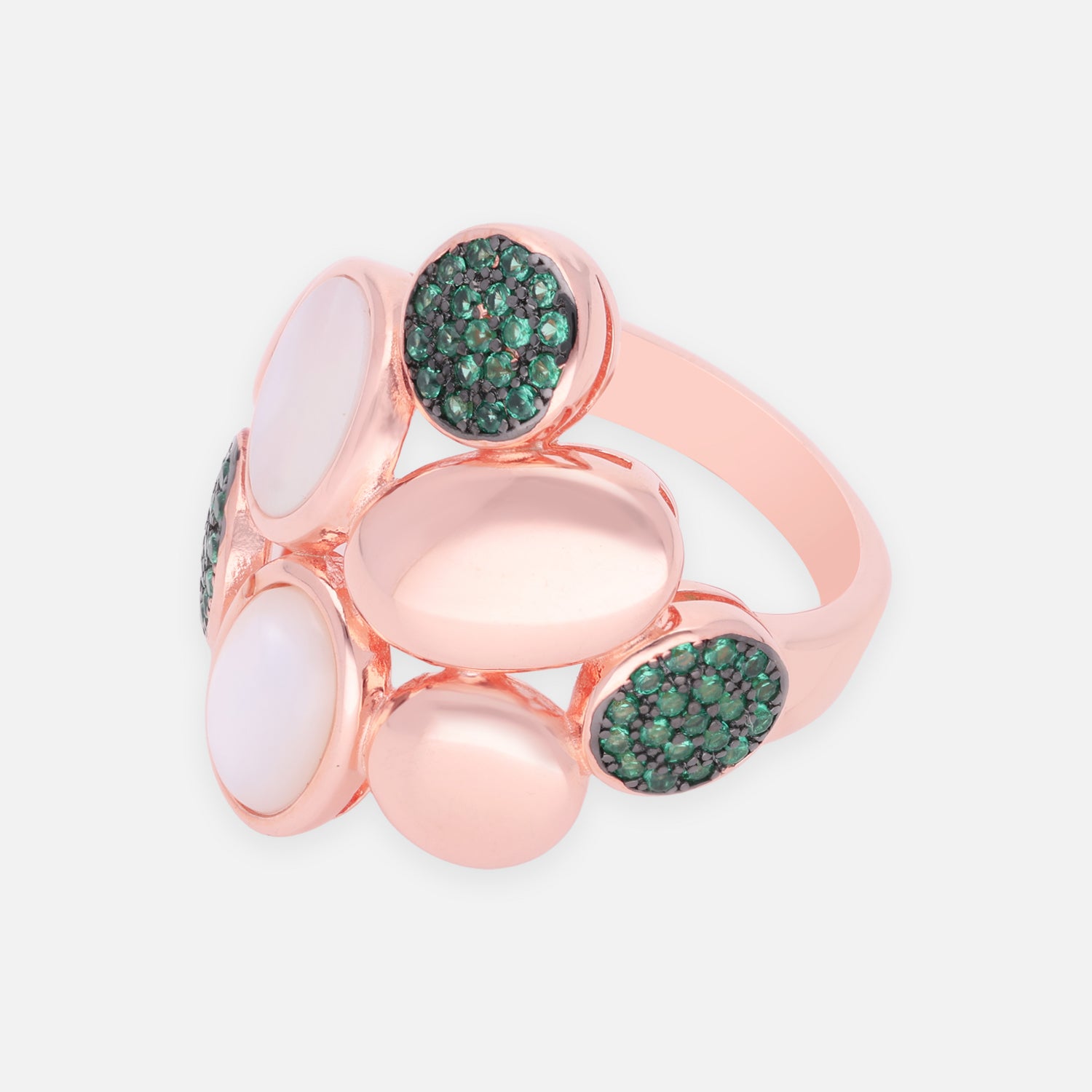 Modern Pearl & Green Crystal Sterling Silver Statement Ring | SKU: 0006709495