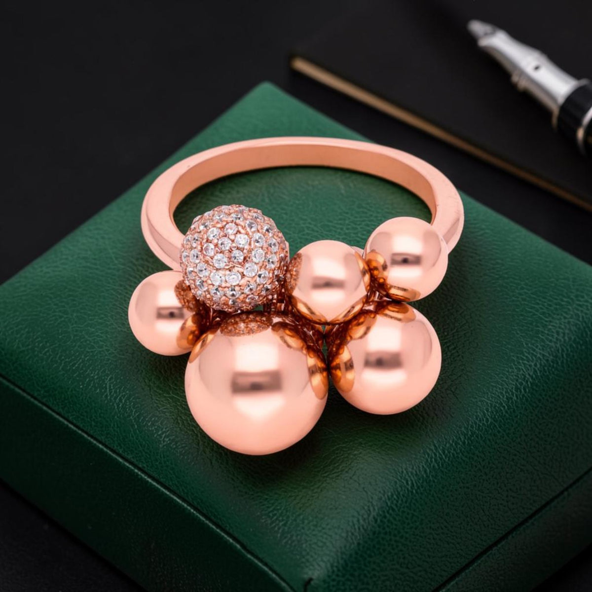 Rose Gold Bubble Cluster Sterling Silver Statement Ring with Pavé Accents | SKU: 0006709501