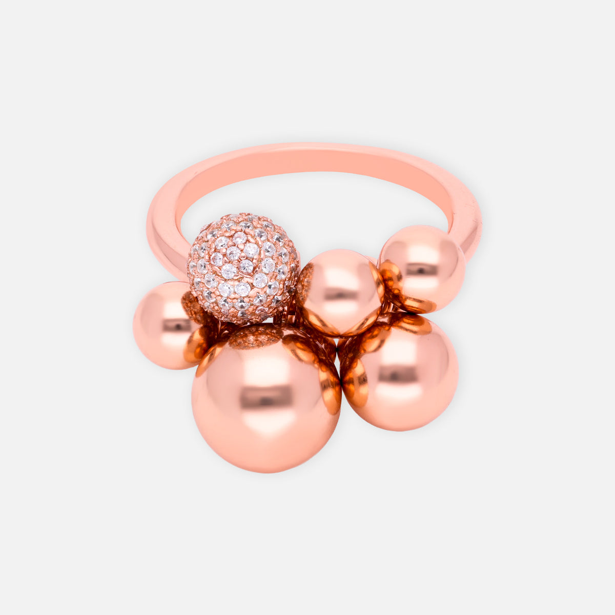 Rose Gold Bubble Cluster Sterling Silver Statement Ring with Pavé Accents | SKU: 0006709501