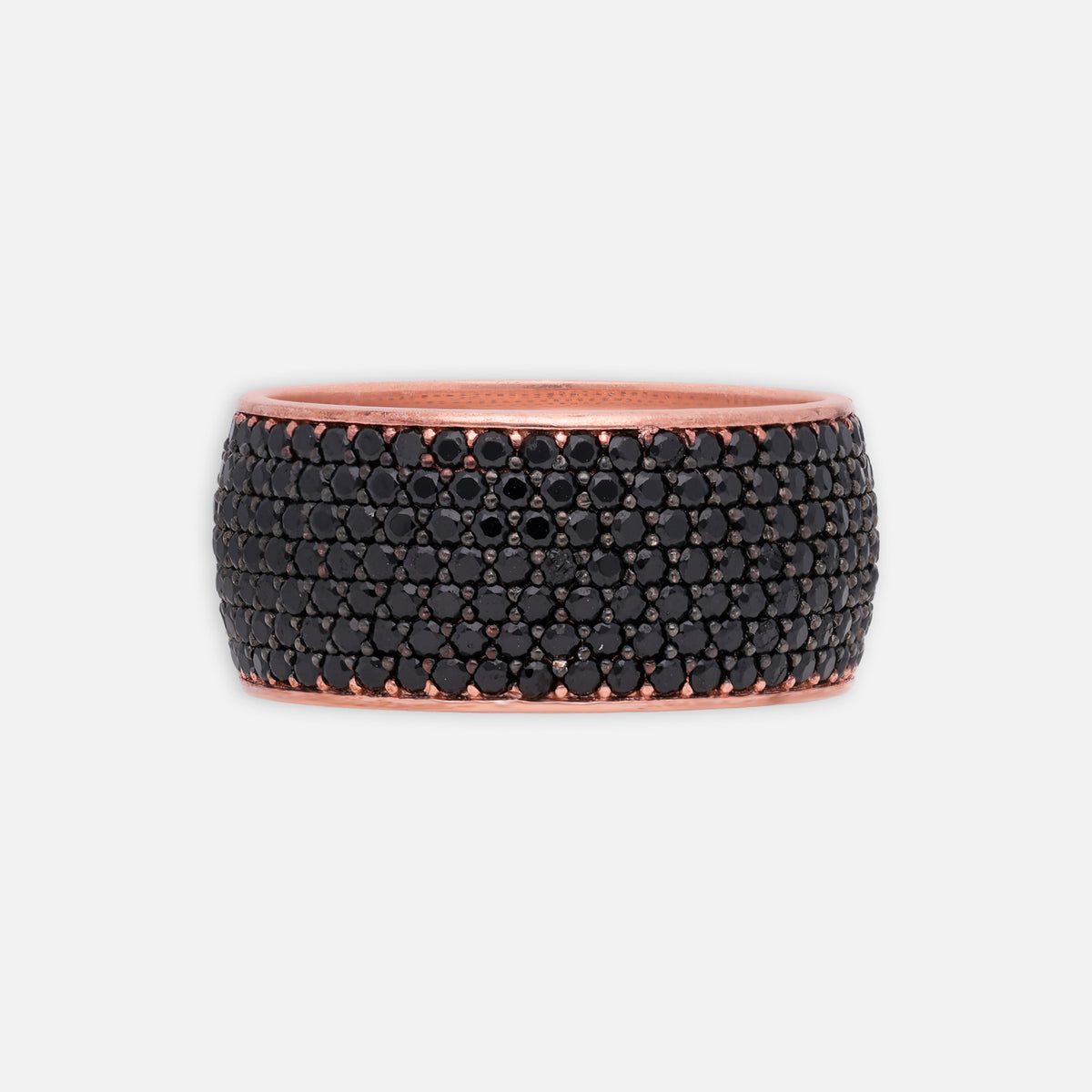 Black Pavé Wide Band Sterling Silver Ring with Rose Gold Finish | SKU: 0006709518