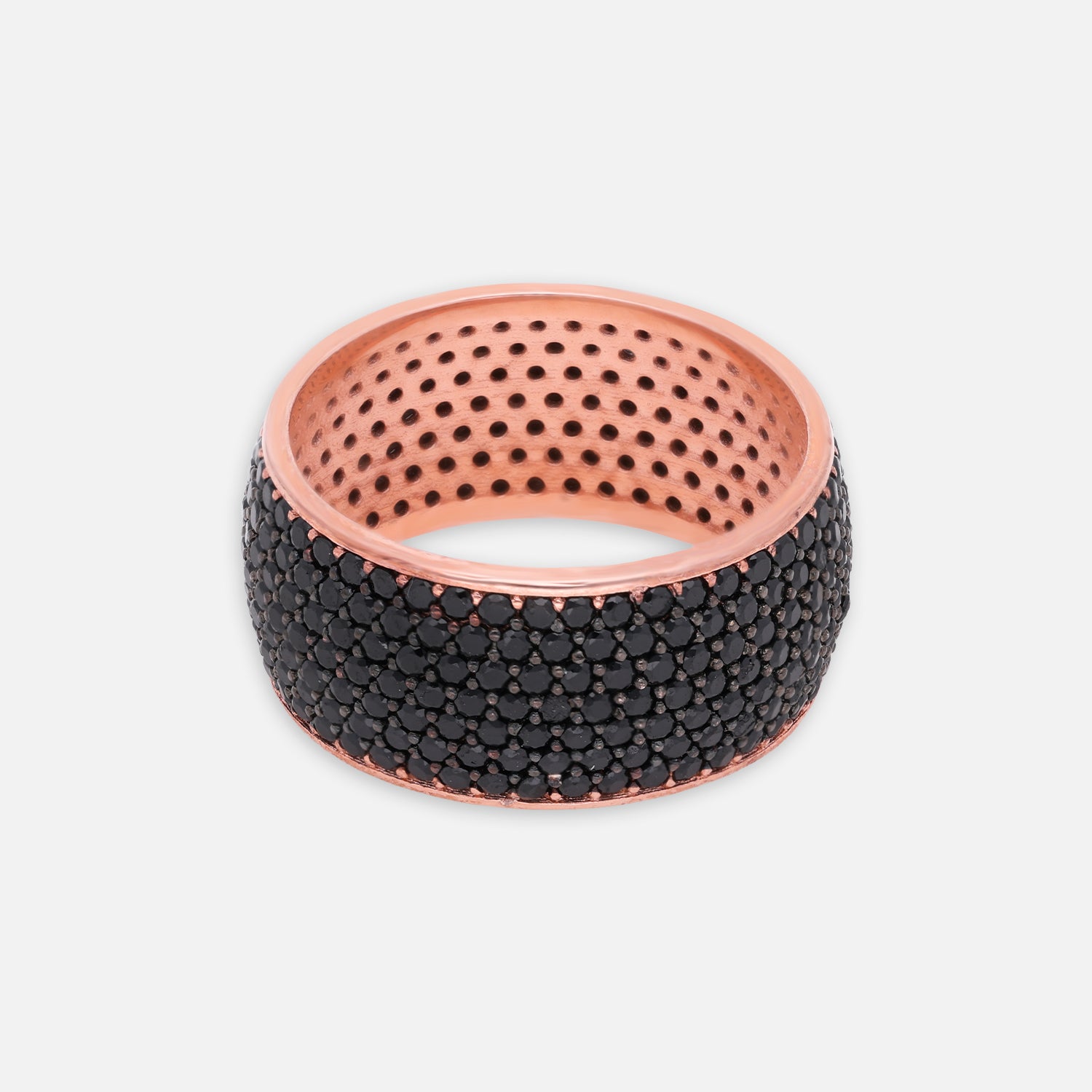Black Pavé Wide Band Sterling Silver Ring with Rose Gold Finish | SKU: 0006709518