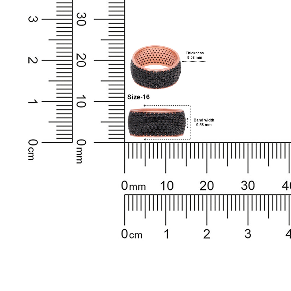 Black Pavé Wide Band Sterling Silver Ring with Rose Gold Finish | SKU: 0006709518