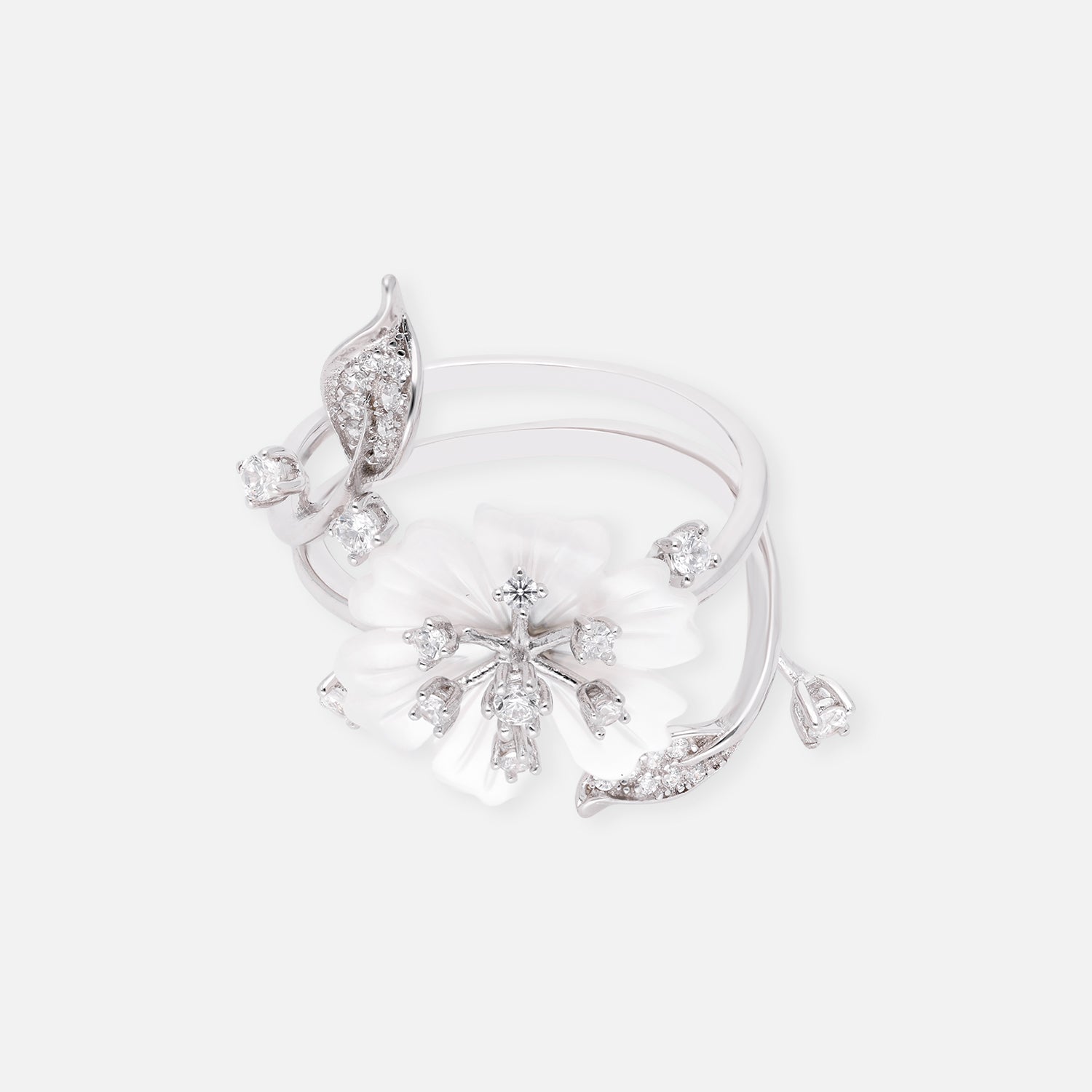 Floral Blossom Sterling Silver Statement Ring with Crystal Accents | SKU: 0006709525