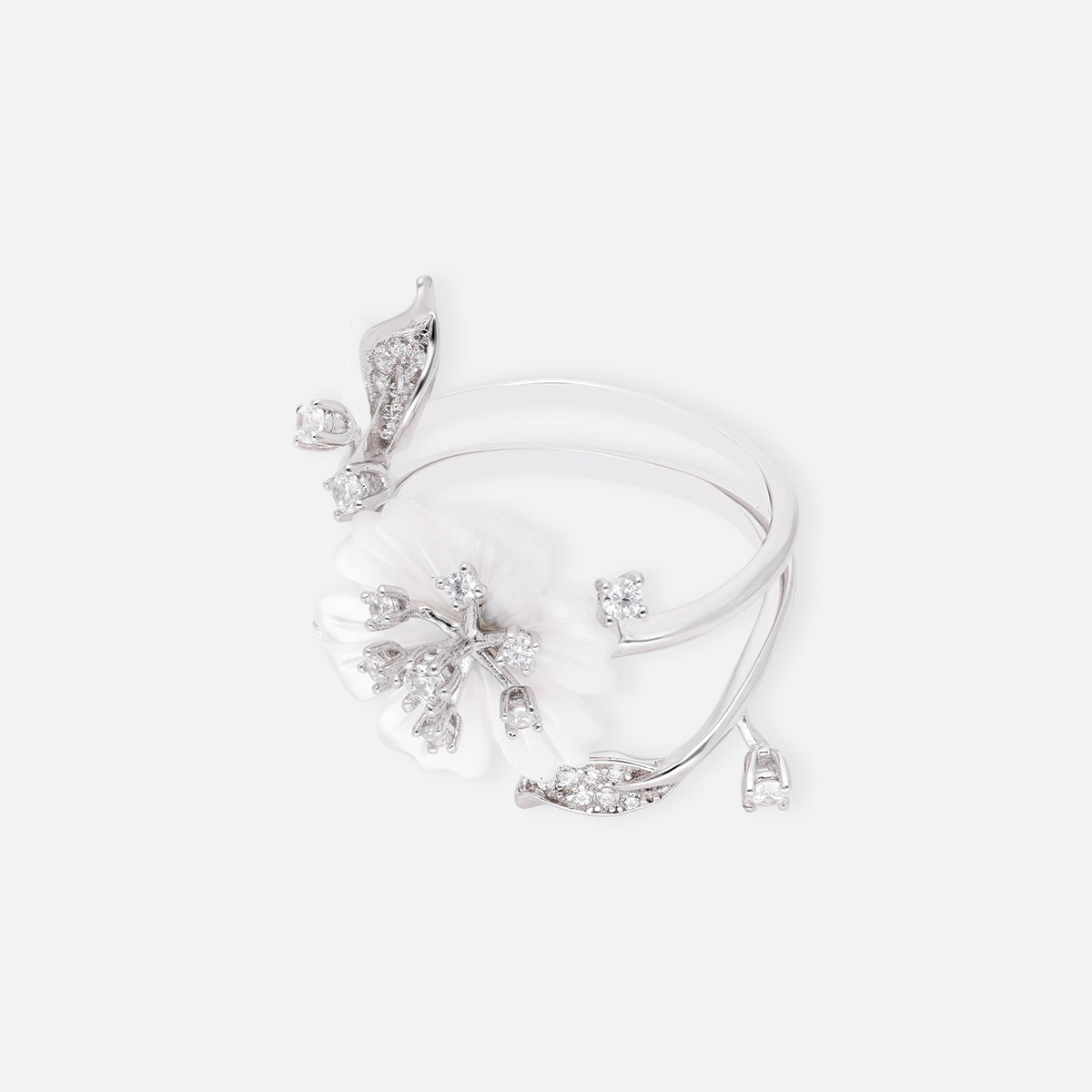 Floral Blossom Sterling Silver Statement Ring with Crystal Accents | SKU: 0006709525