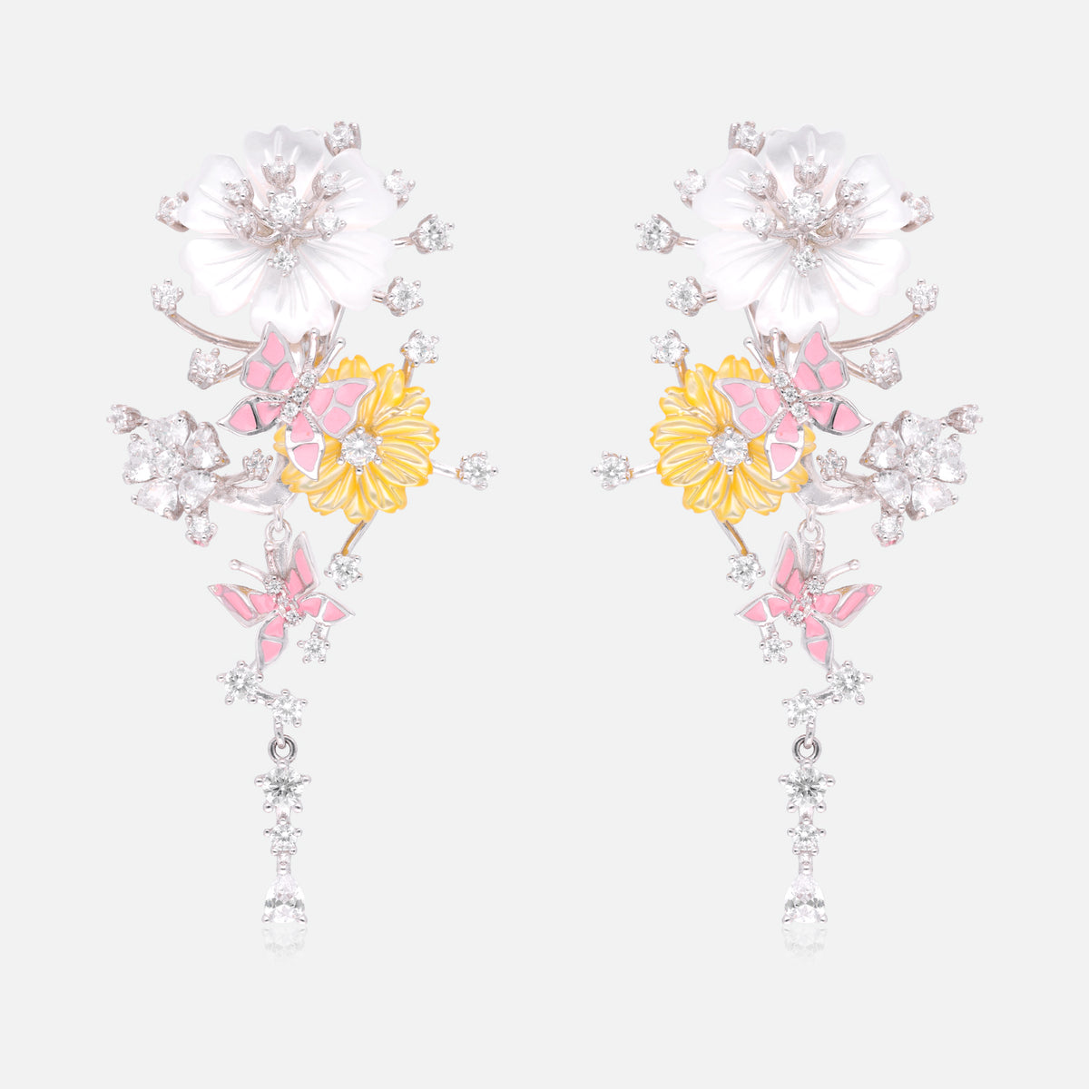 Butterfly & Floral Sterling Silver Drop Earrings with Crystal Accents | SKU: 0006709549