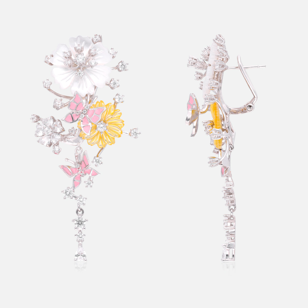 Butterfly & Floral Sterling Silver Drop Earrings with Crystal Accents | SKU: 0006709549